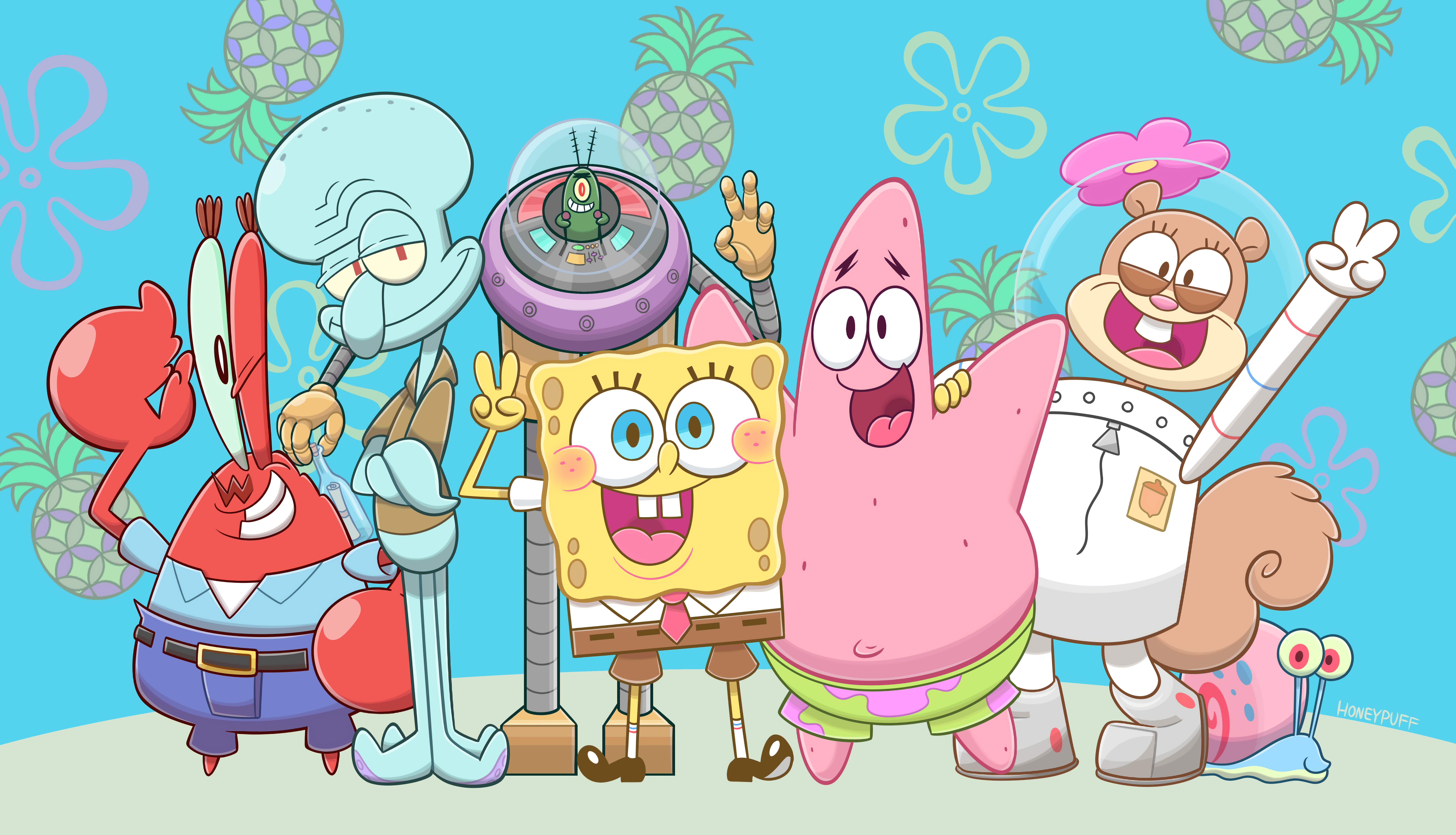 SpongeBob SquarePants characters posing together HD Wallpaper