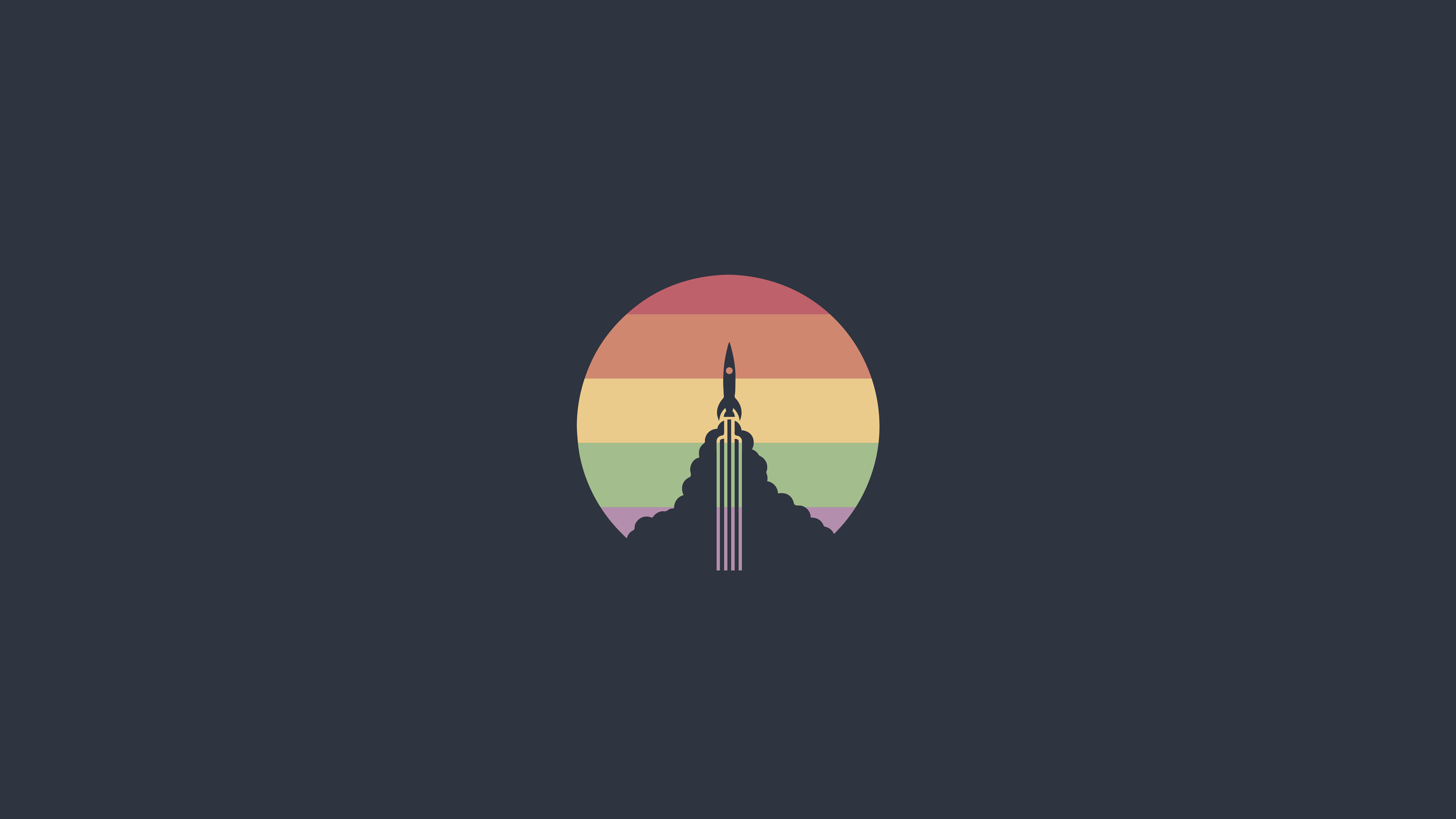 Minimalist Rocket Launching Through Rainbow Sun HD Wallpaper