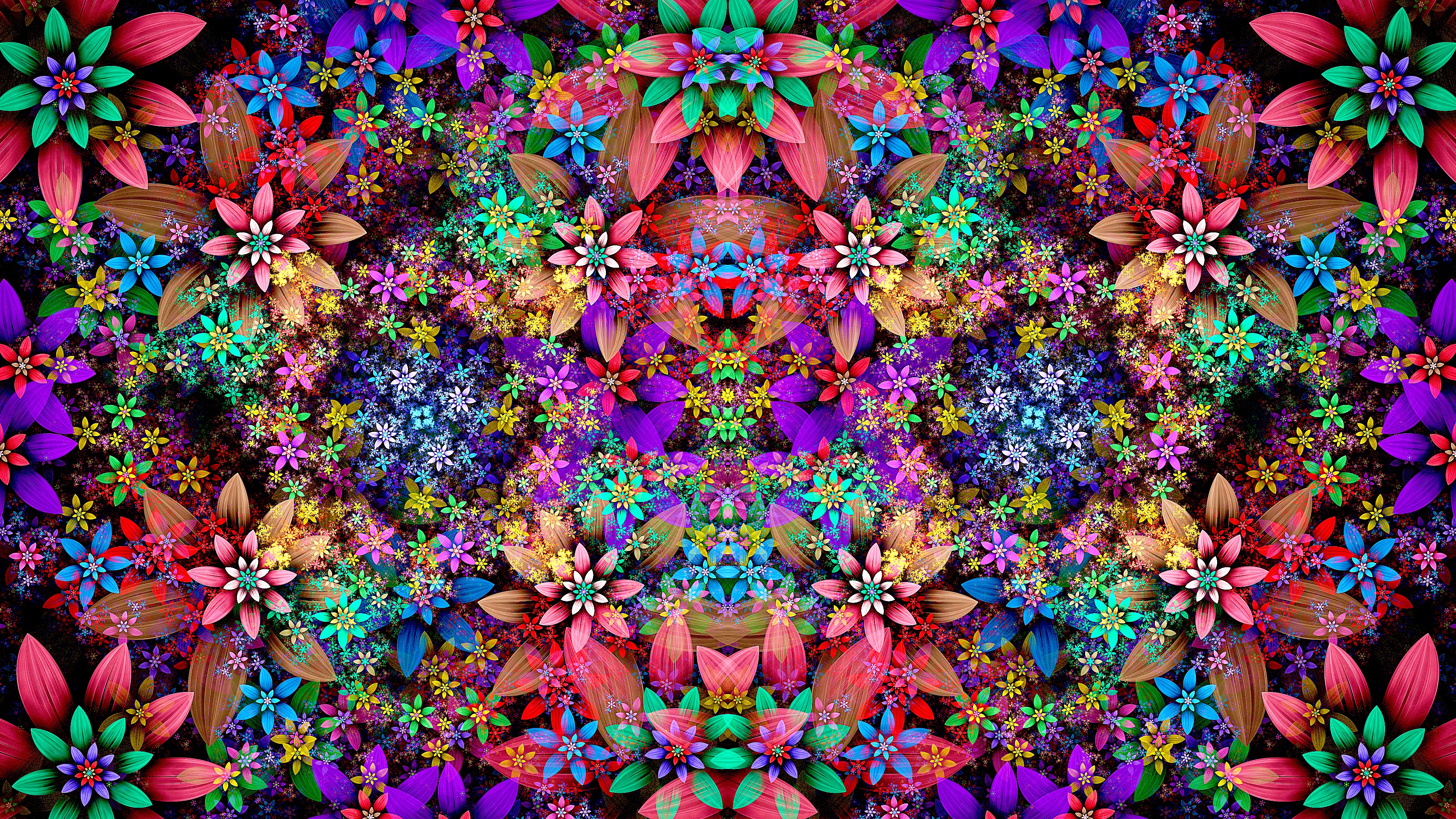 4K abstract mirrored flowers and leaves HD Wallpaper
