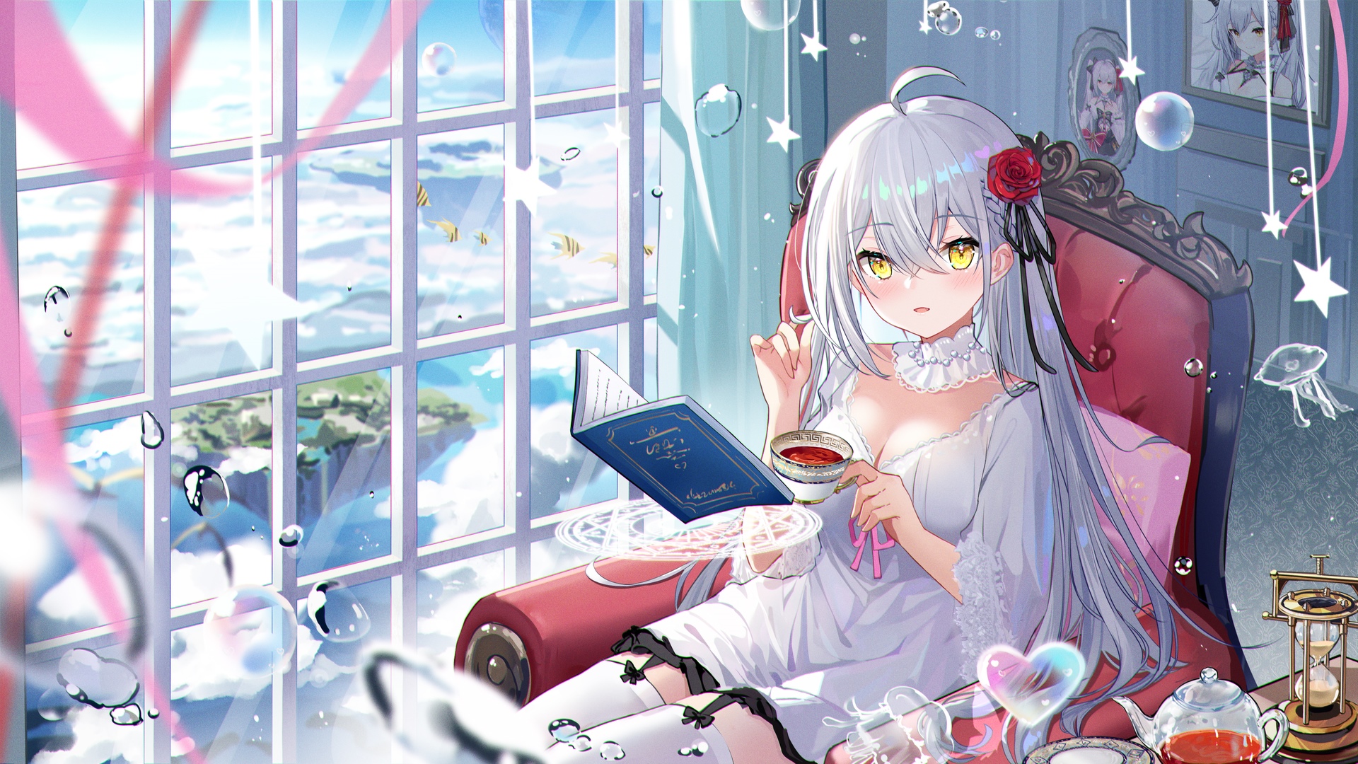 Yukizawa Xueze reading a book by the window HD Wallpaper