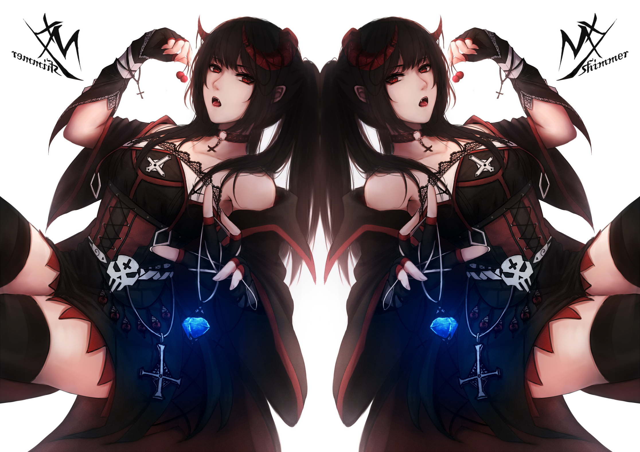 Anime girl with horns and cherries, MX Shimmer HD Wallpaper