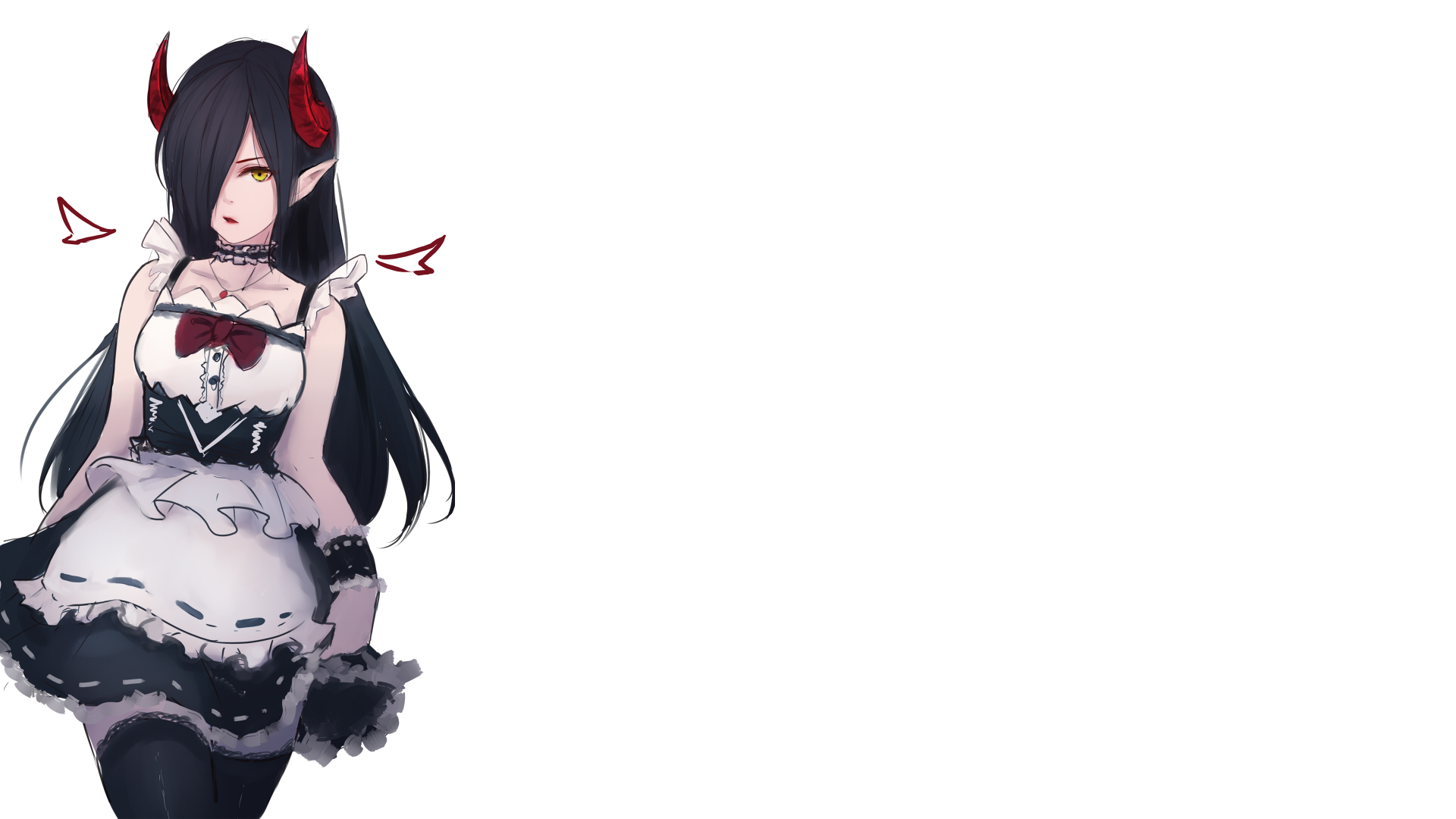 Anime girl with horns and maid outfit HD Wallpaper