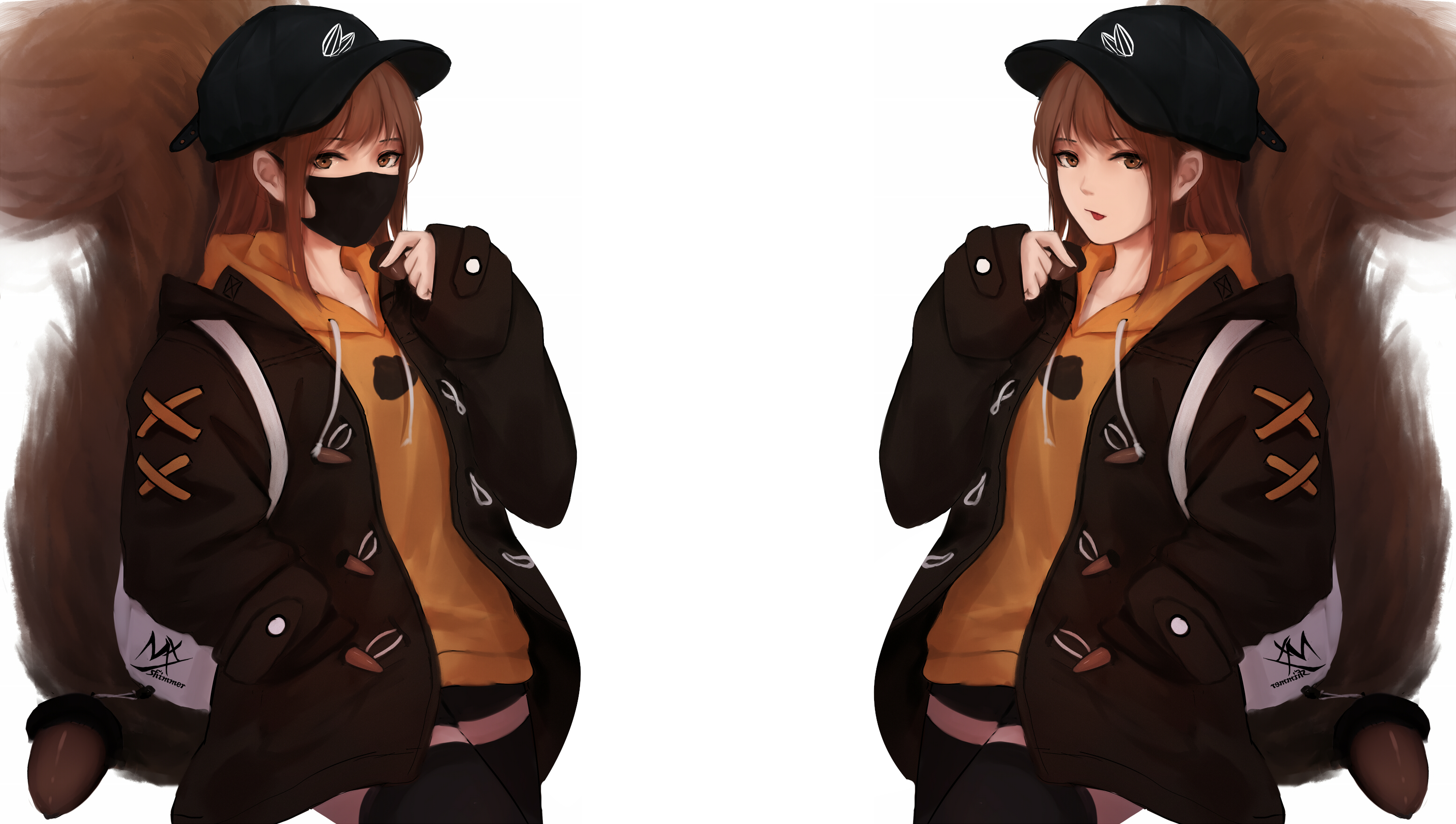 Anime girl with squirrel tail and mask HD Wallpaper