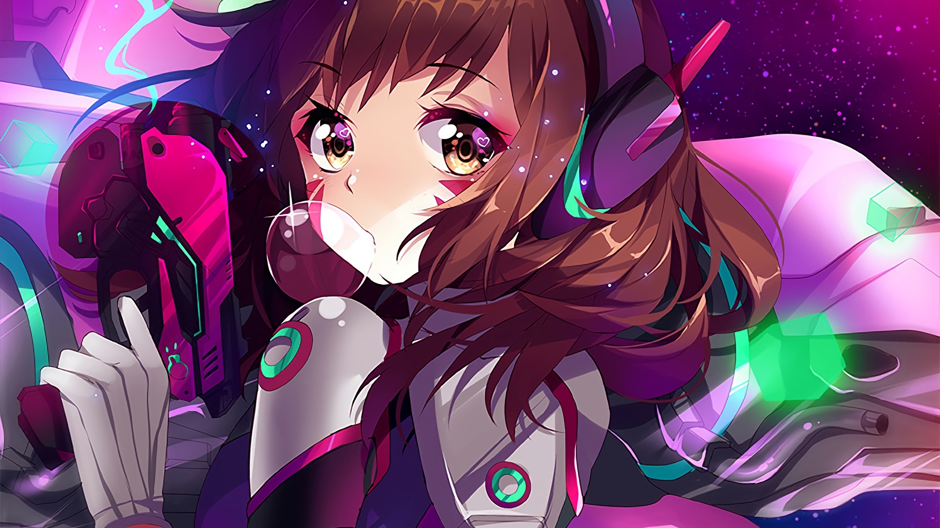 D.Va from Overwatch with pink and blue mech HD Wallpaper