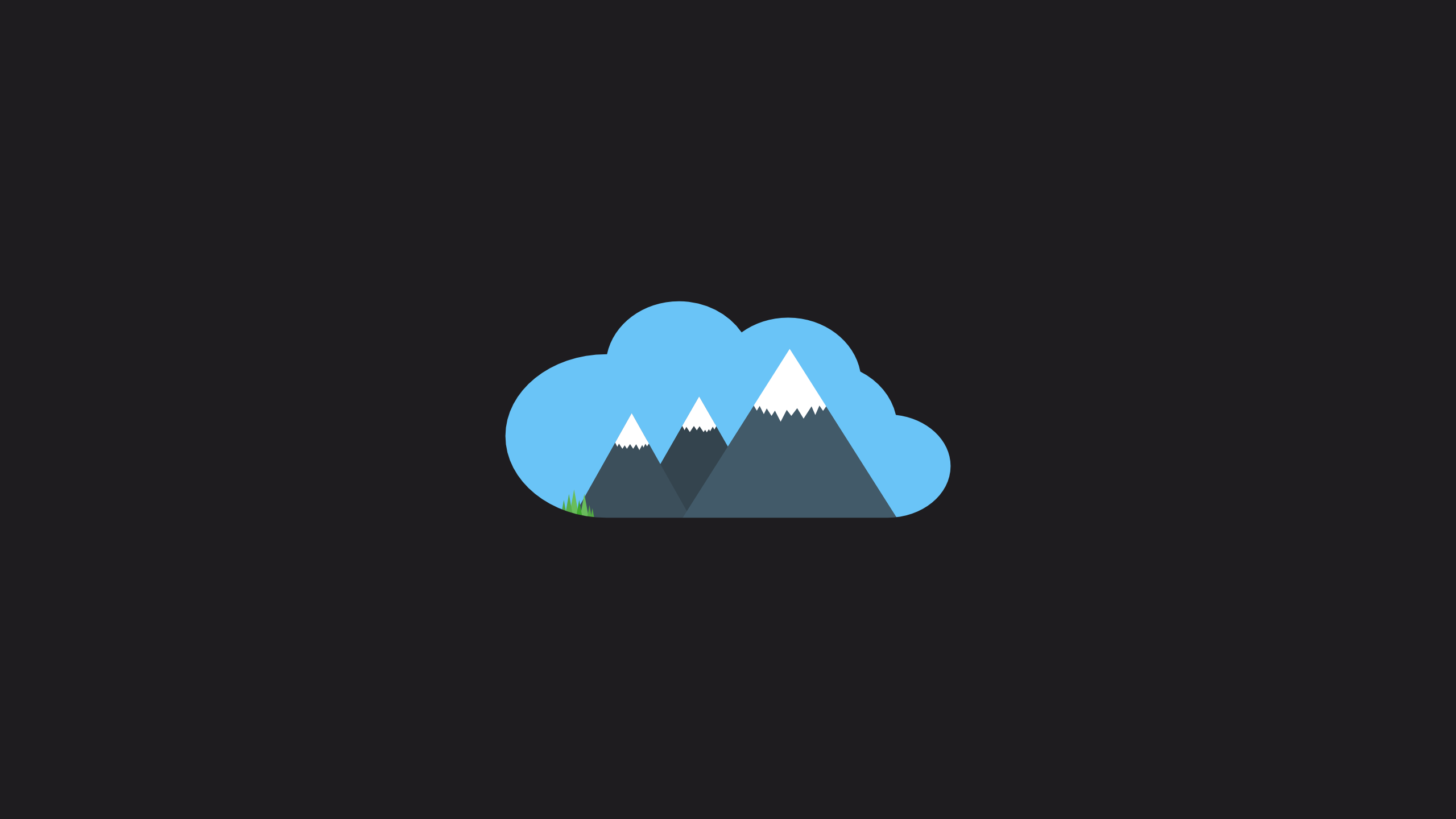 Minimalist cloud with snowy mountains and grass HD Wallpaper