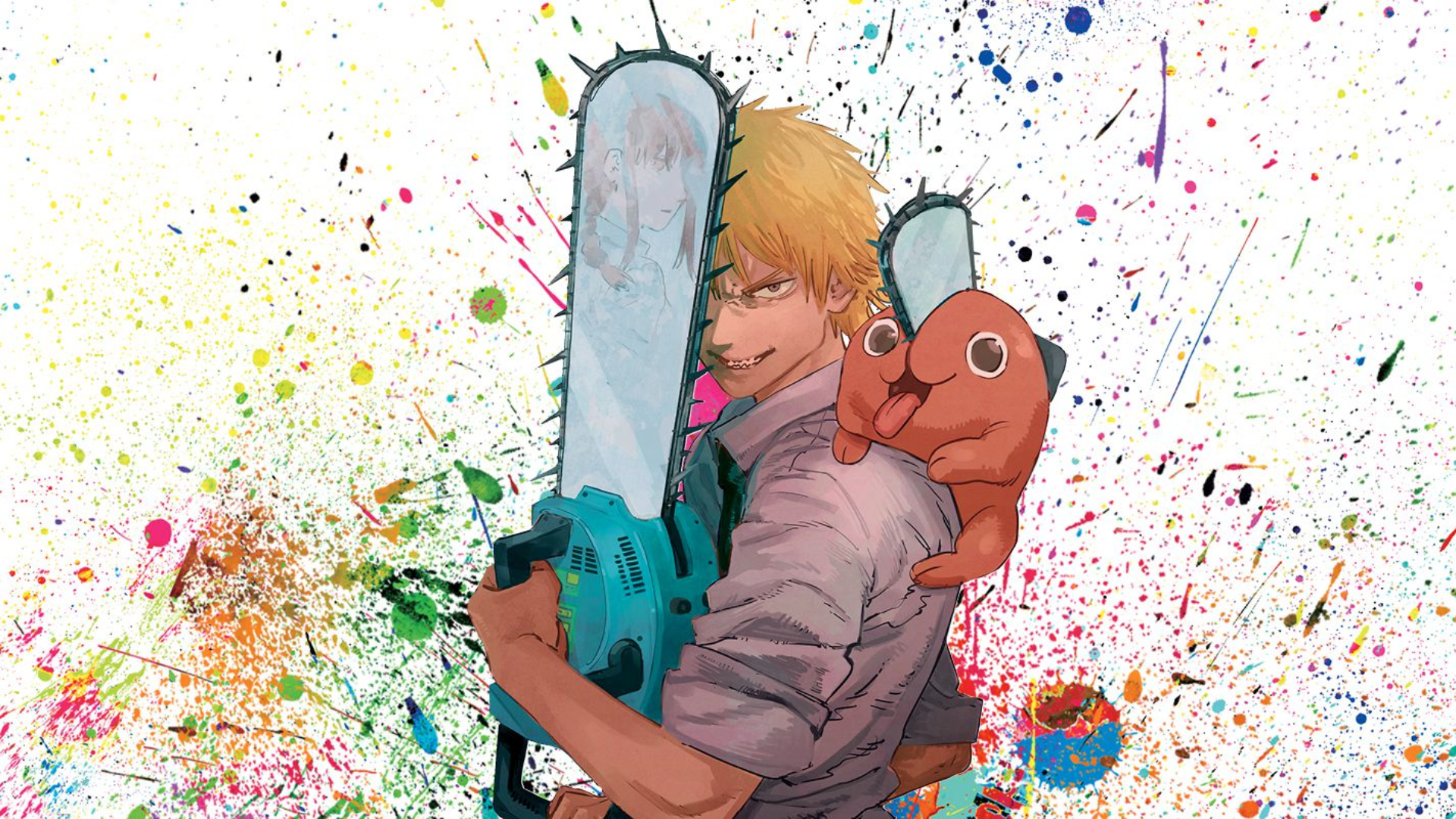 Denji and Pochita from Chainsaw Man with Chainsaws HD Wallpaper
