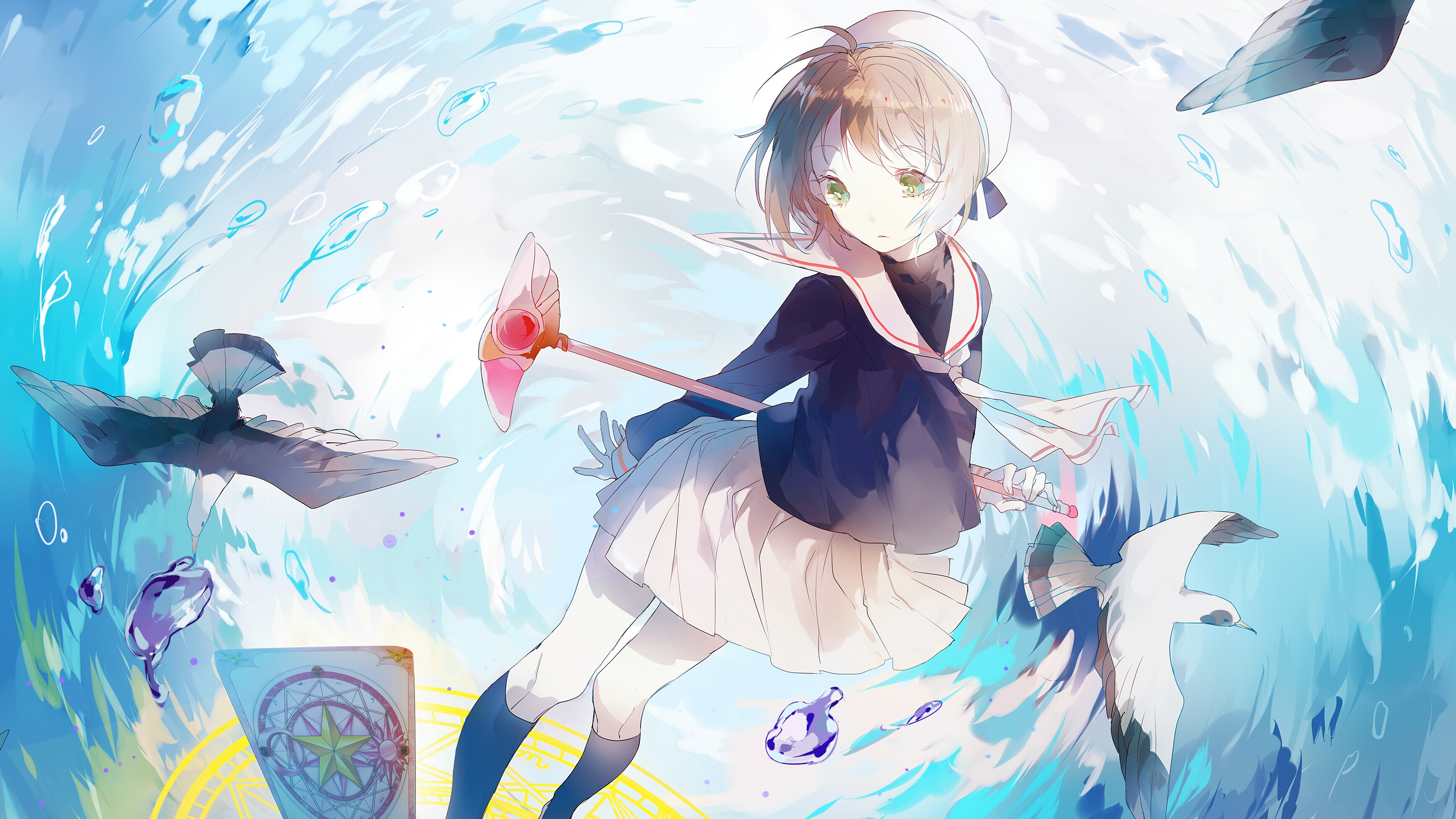 4K Cardcaptor Sakura Kinomoto with Birds HD Wallpaper