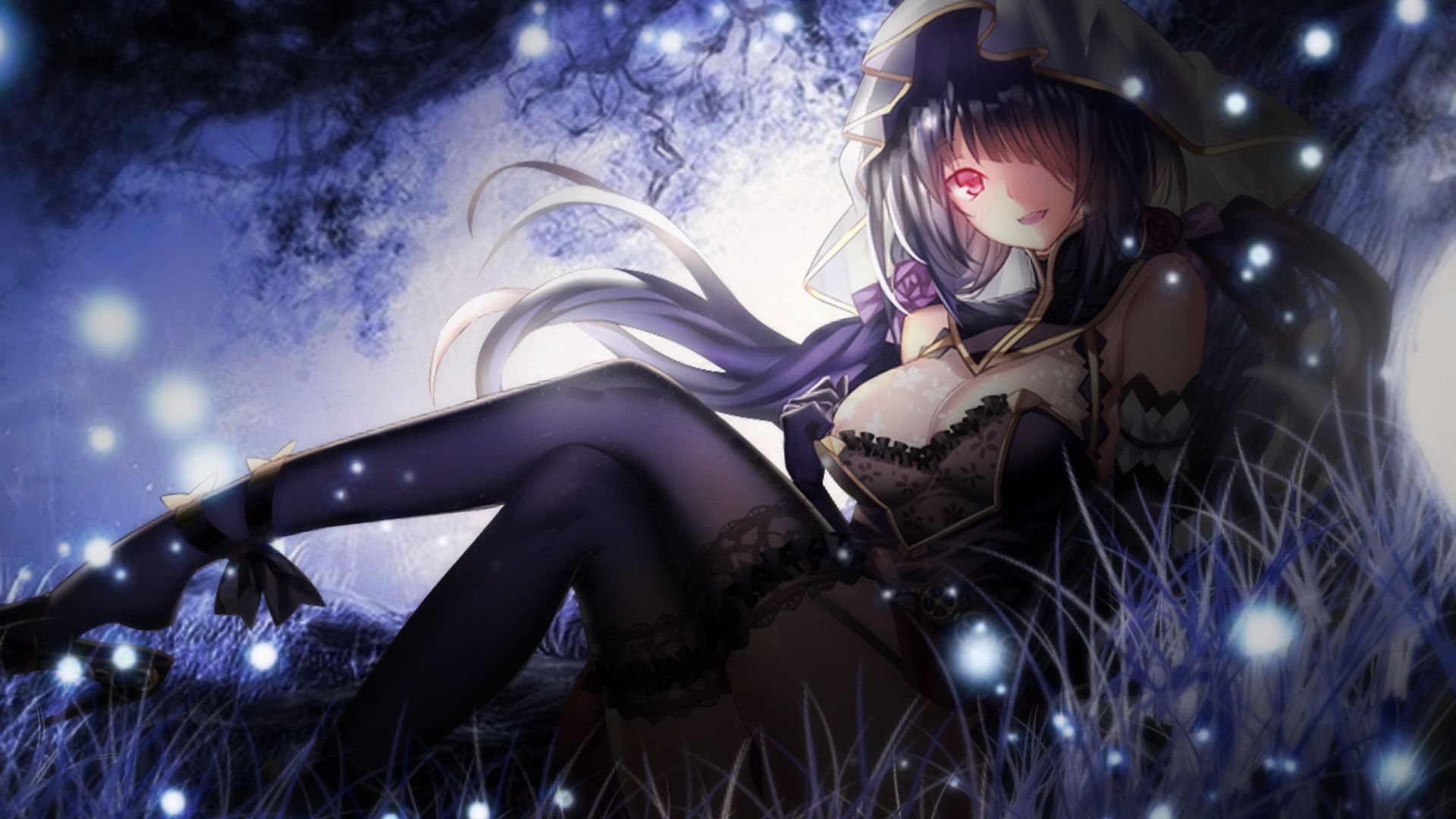 Tokisaki Kurumi from Date A Live sitting in a forest HD Wallpaper