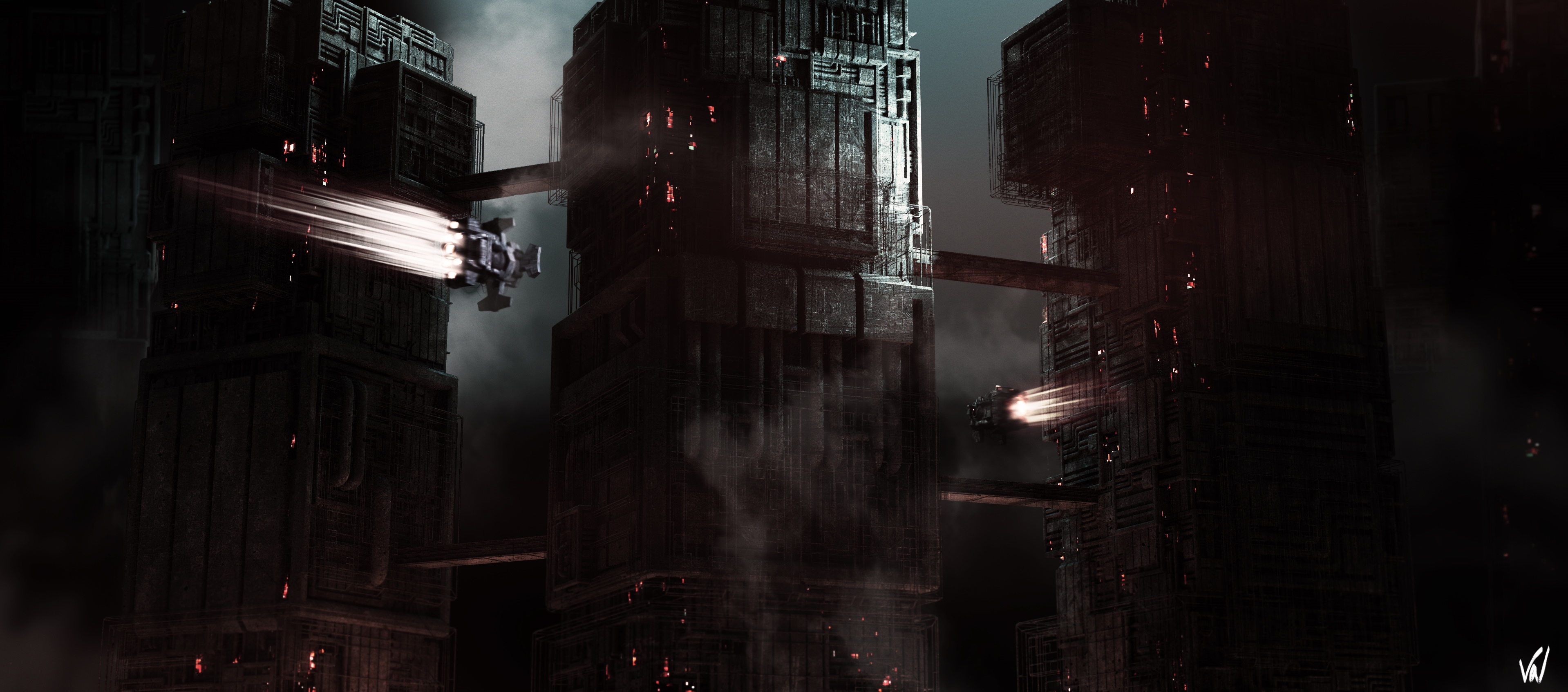 Science fiction artwork of futuristic city with spacecraft HD Wallpaper