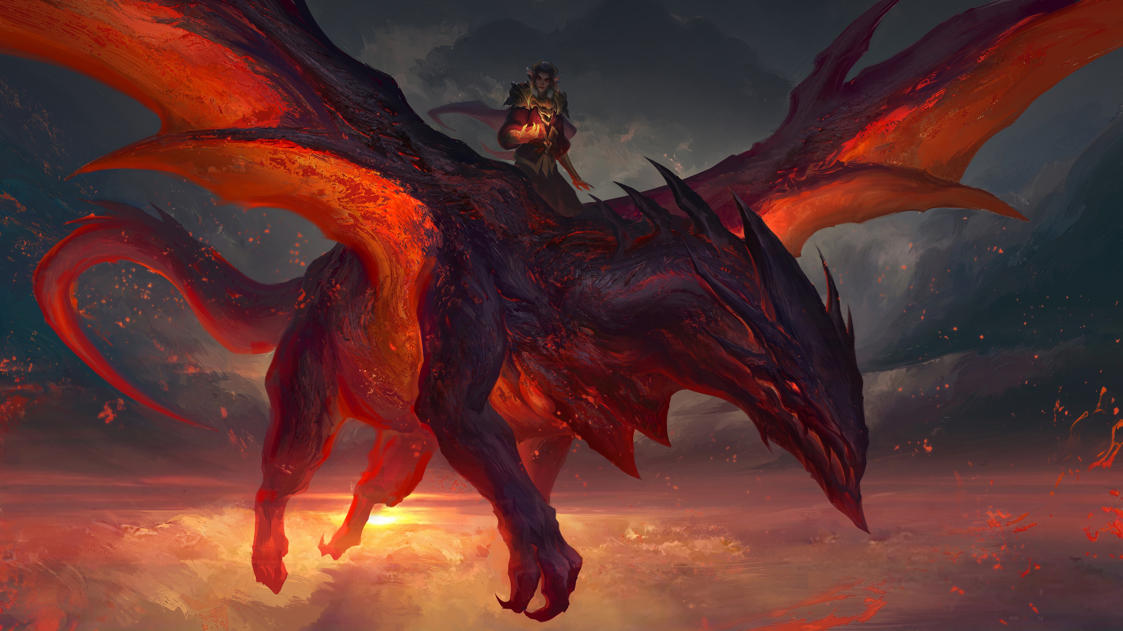 4K Fantasy Art of a Dragon with a Rider HD Wallpaper