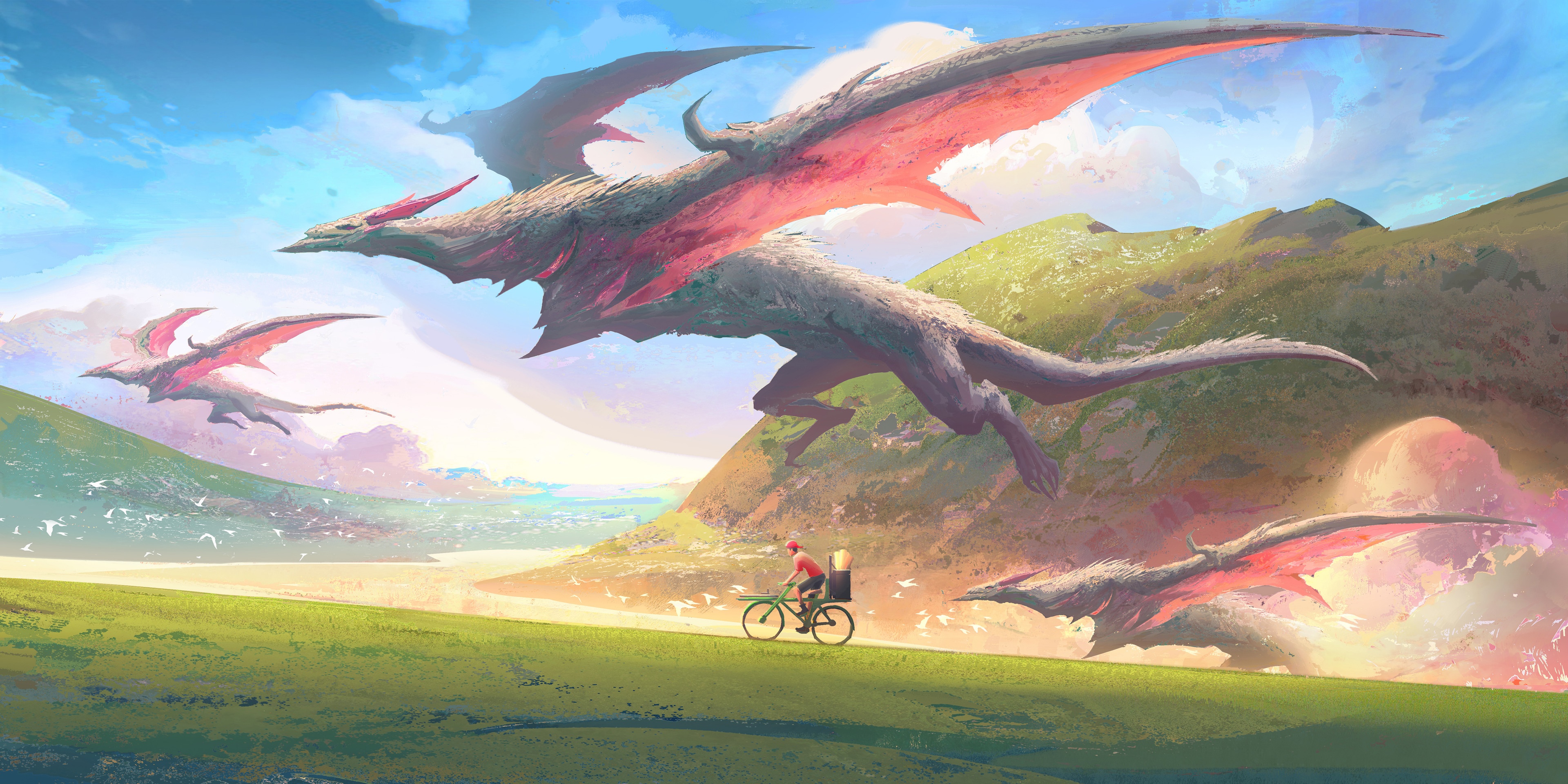 4K fantasy art by Richard Lay with dragons HD Wallpaper