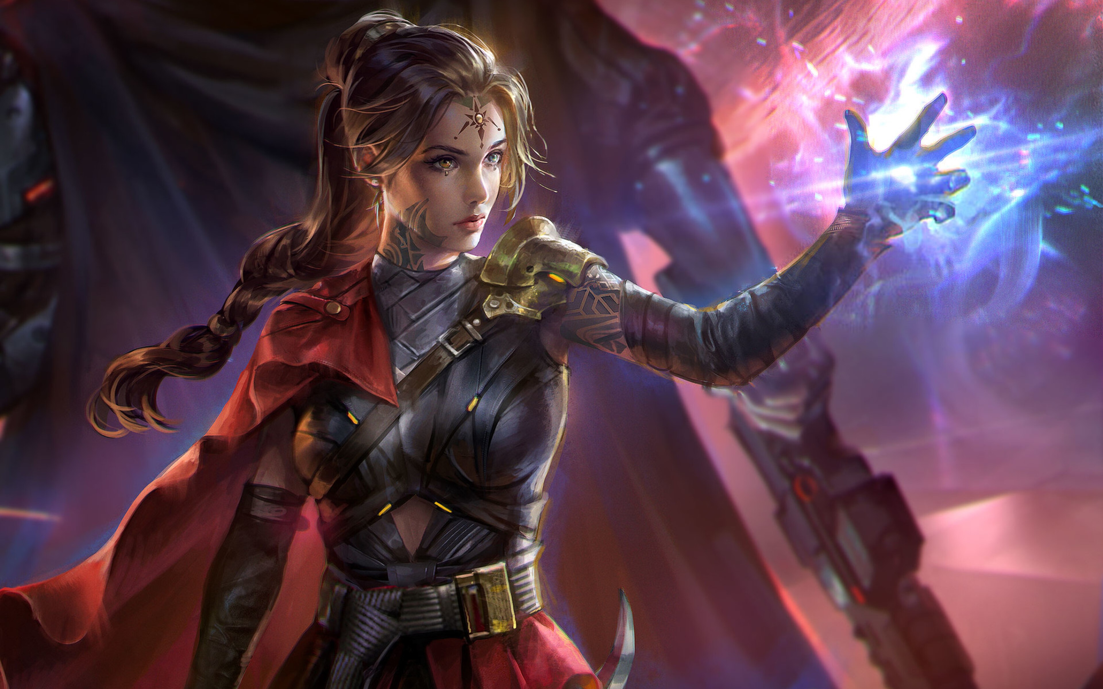 Fantasy warrior girl casting magic, art by Jeremy Chong HD Wallpaper