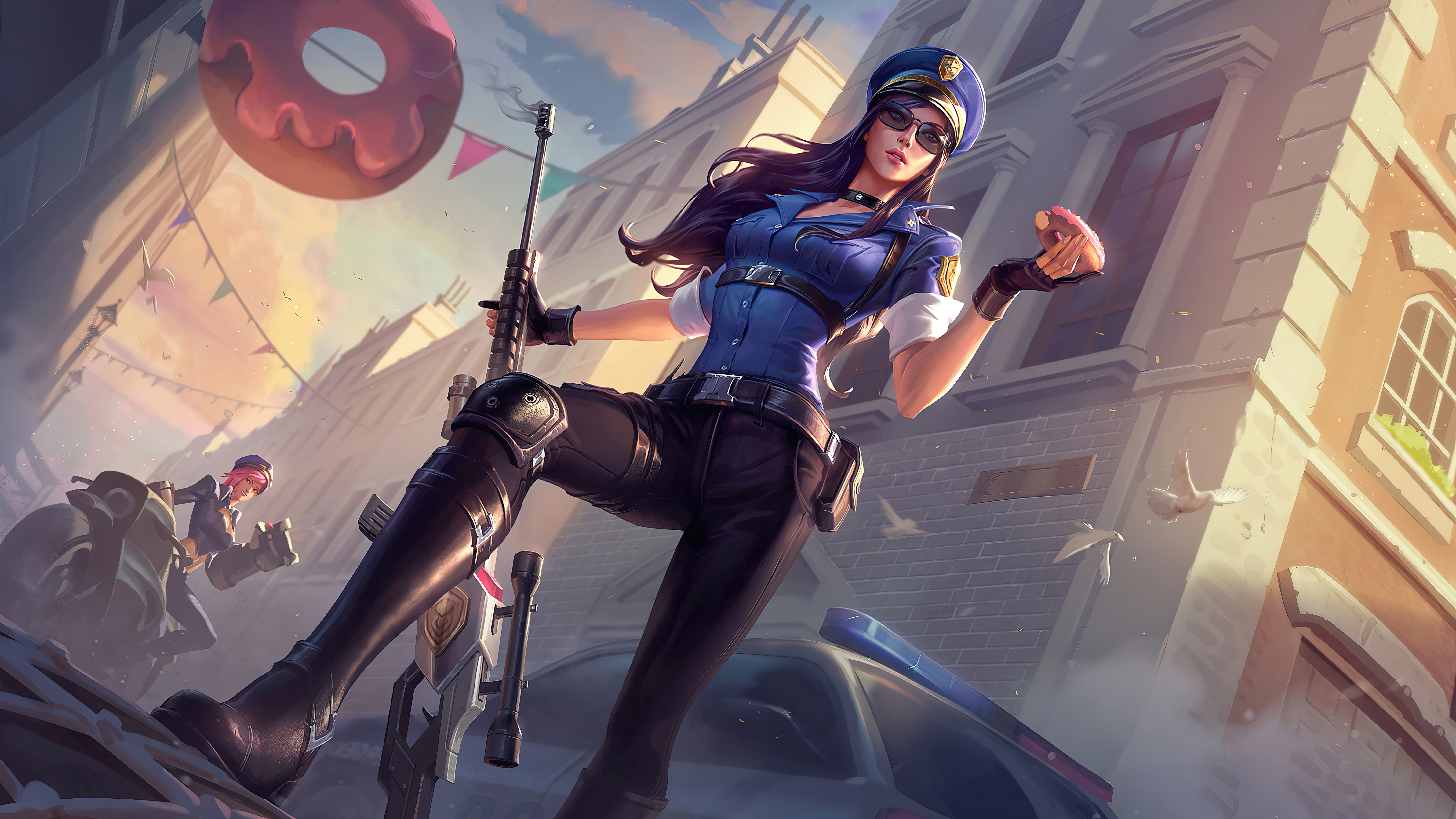 Caitlyn from League of Legends eating a donut HD Wallpaper
