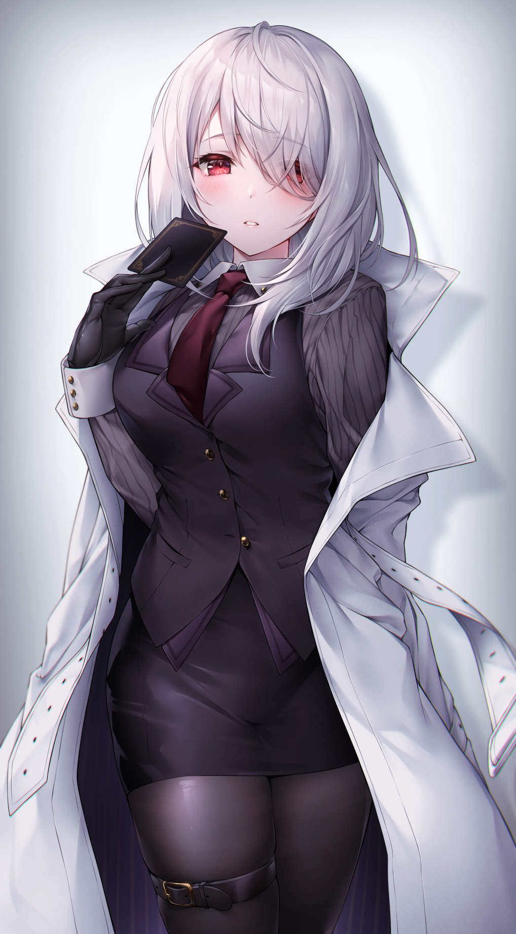 Oyuwari in a suit with red eyes and open coat HD Phone Wallpaper