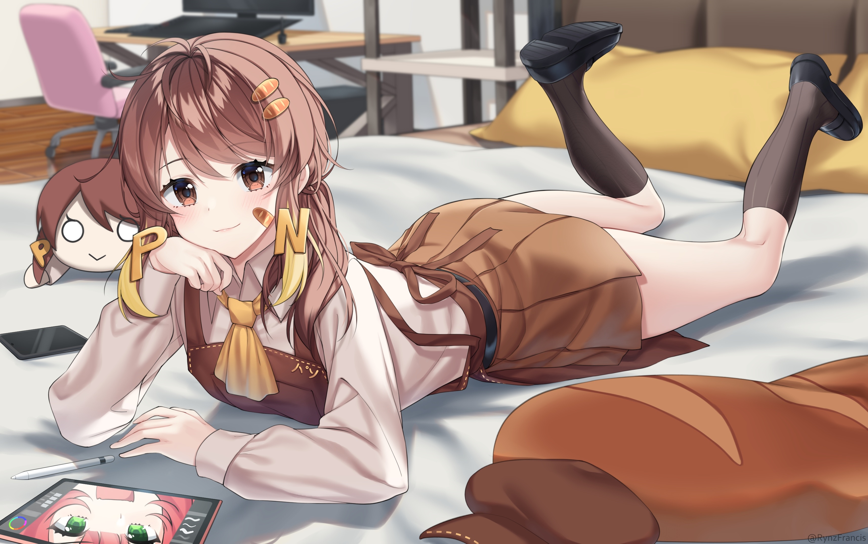 Virtual Youtuber RynzFrancis in bed with tablet HD Wallpaper
