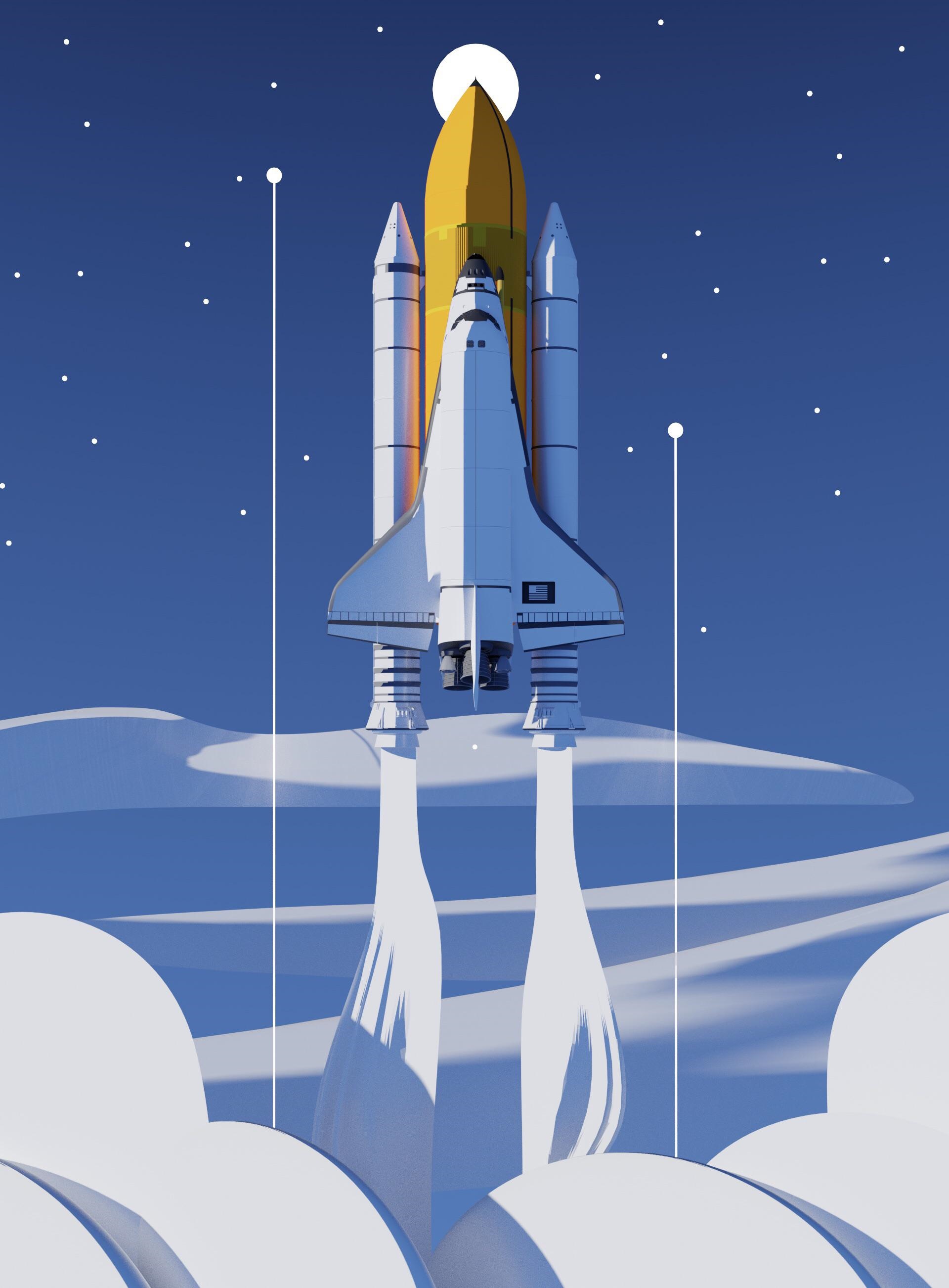 Space Shuttle Launching into Starry Sky HD Phone Wallpaper