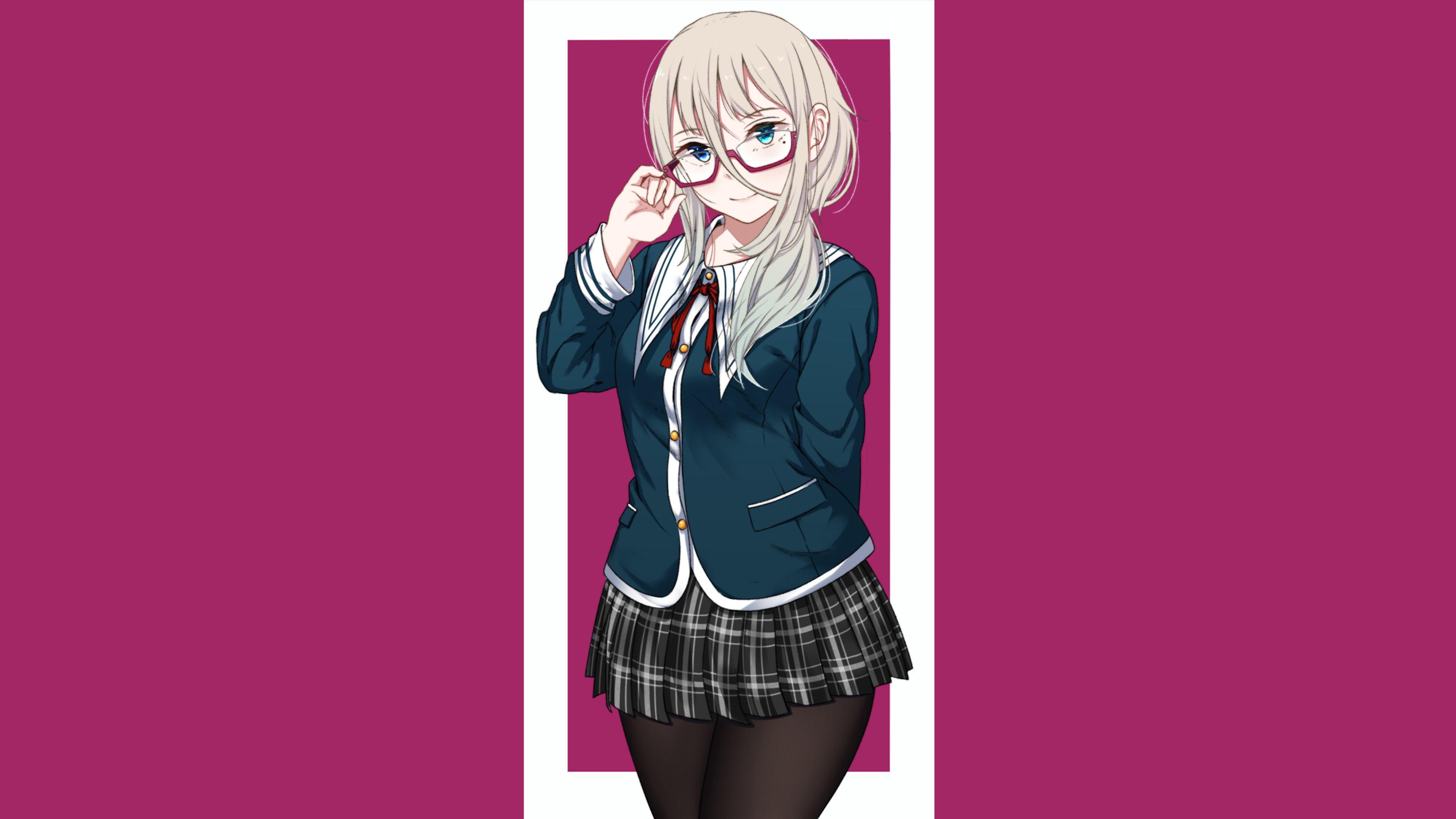 4K anime girl with glasses in school uniform HD Wallpaper