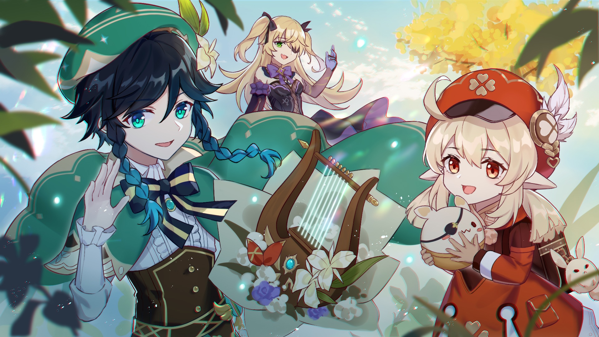 Venti, Klee, and Fischl from Genshin Impact HD Wallpaper