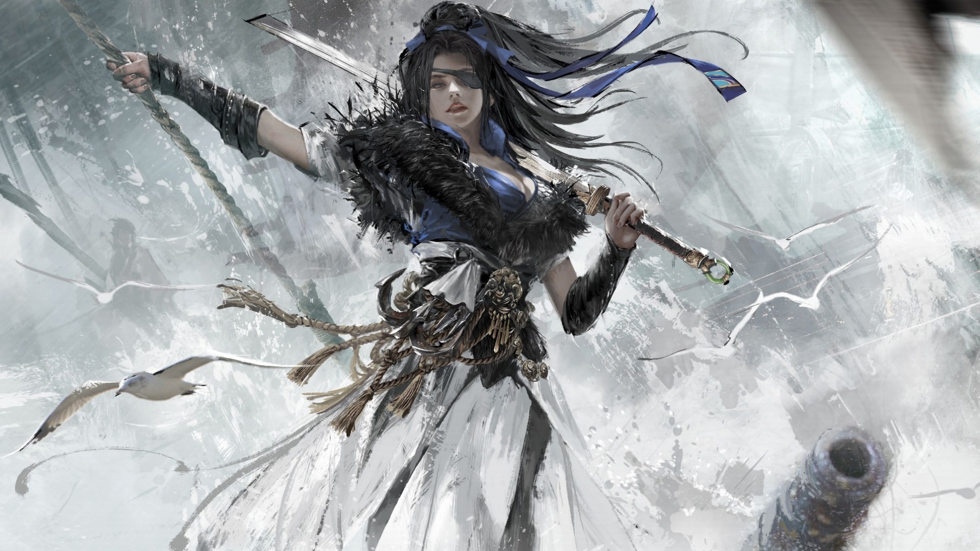 Artwork of a woman with a sword from Naraka: Bladepoint HD Wallpaper