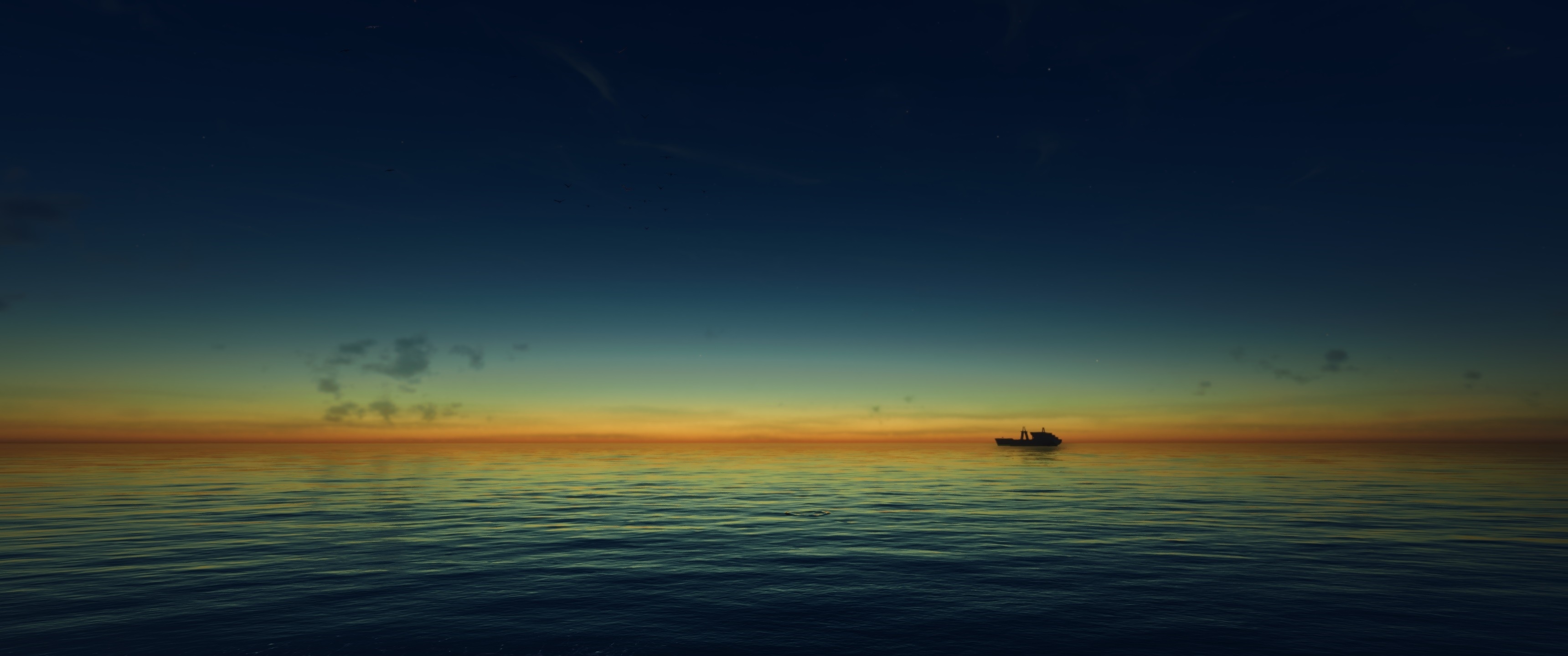 A boat on the ocean at sunset HD Wallpaper