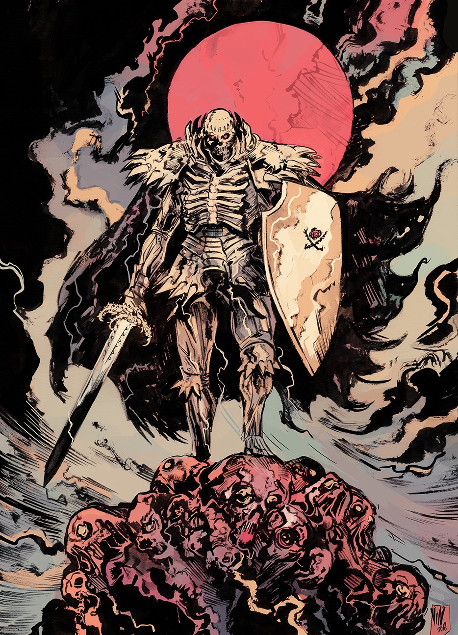 Skull Knight from Berserk standing on a pile of skulls HD Phone Wallpaper