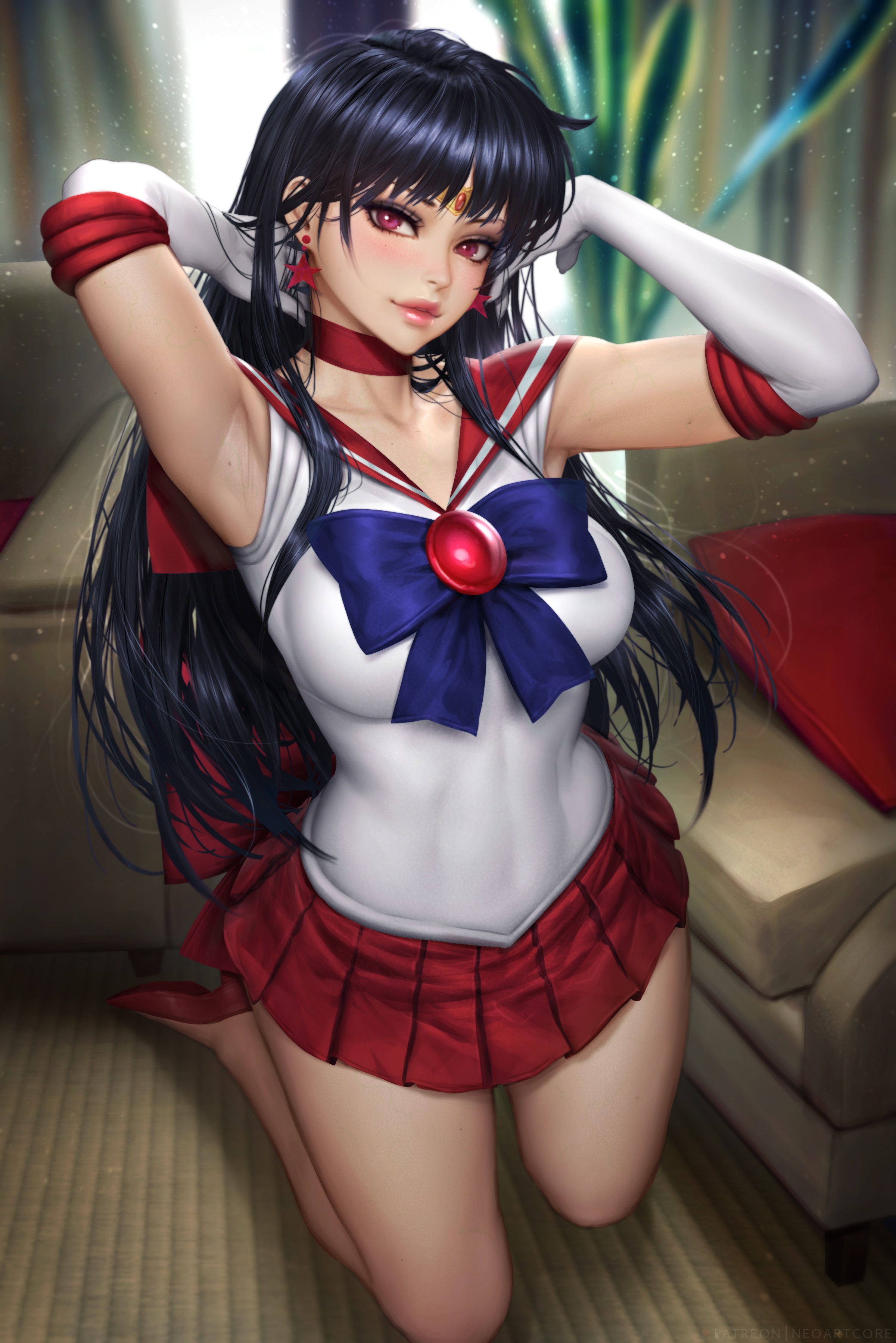 Sailor Mars Kneeling in a Room HD Phone Wallpaper