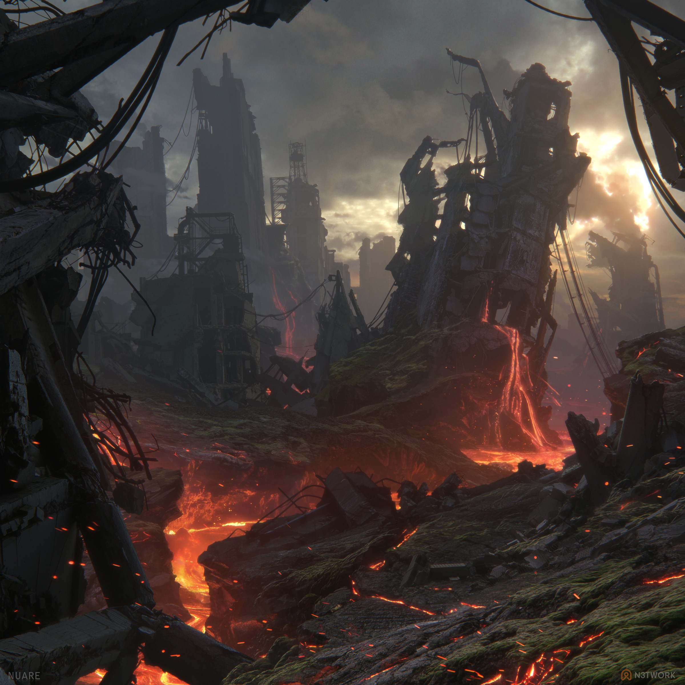Apocalyptic ruins with lava flows by Christian Dimitrov HD Wallpaper