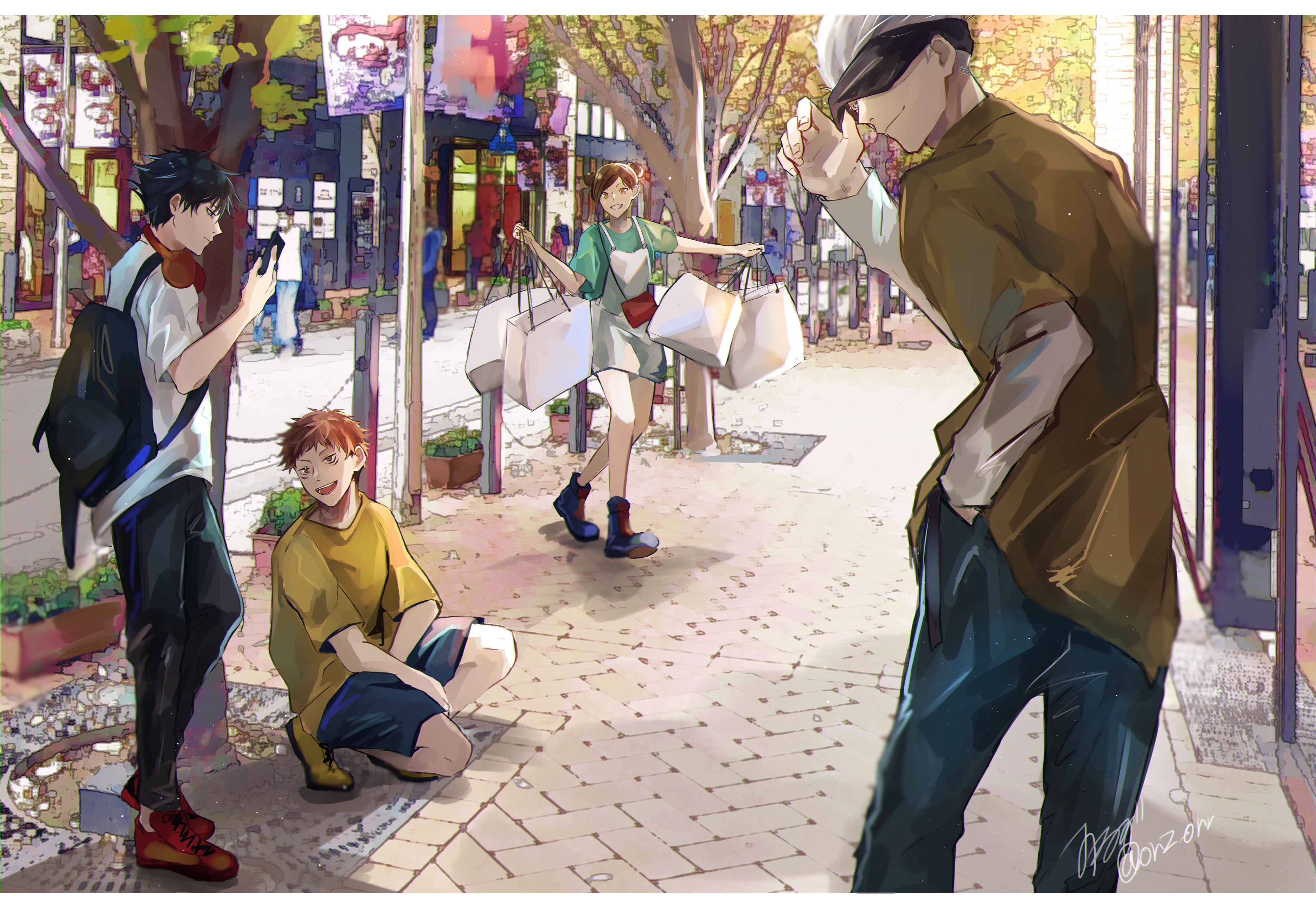 Jujutsu Kaisen characters shopping on a street HD Wallpaper