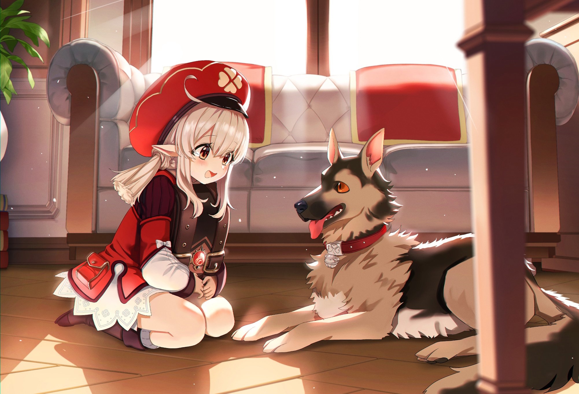 Klee and a German Shepherd in a room HD Wallpaper