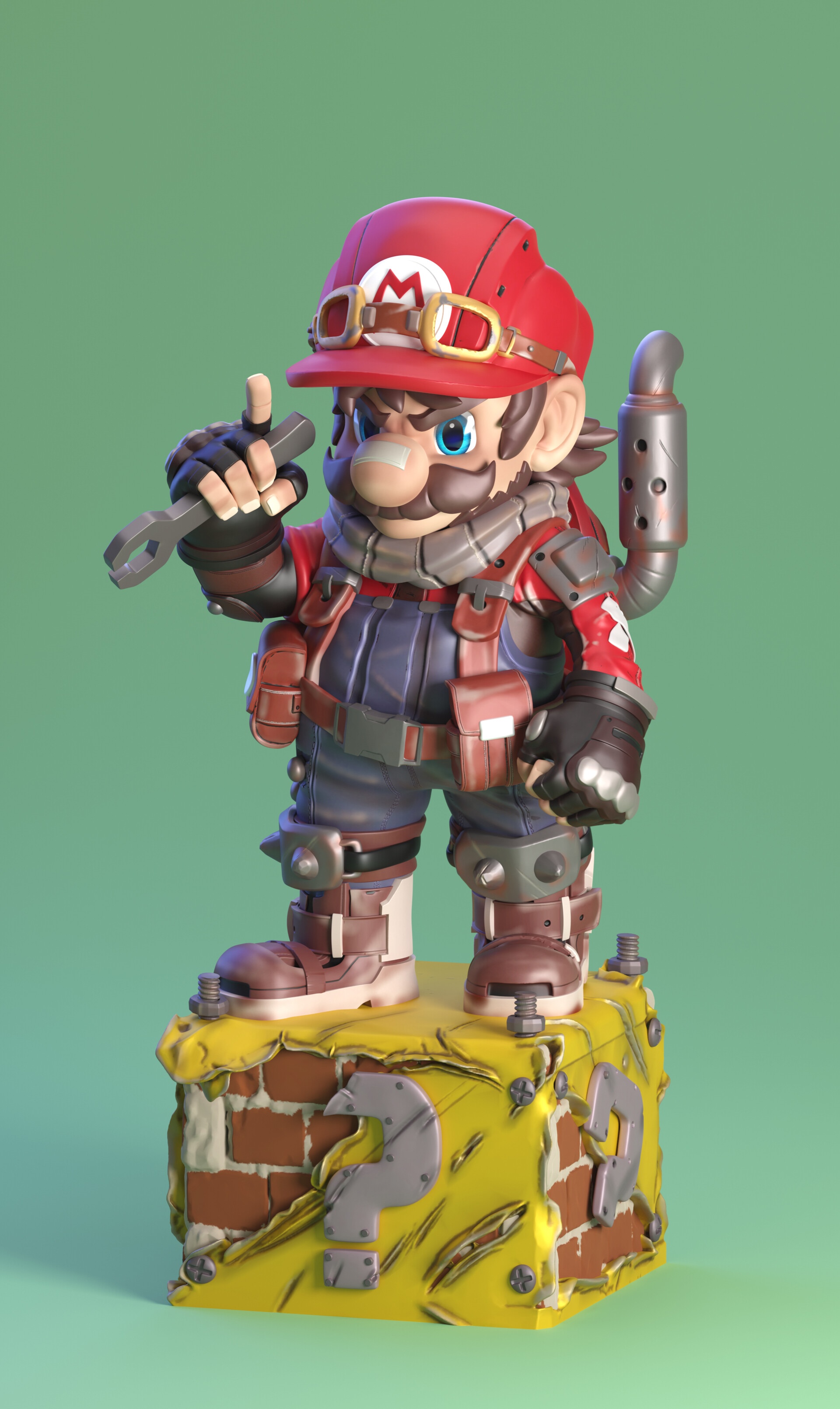 Steampunk Mario on a Question Block HD Phone Wallpaper