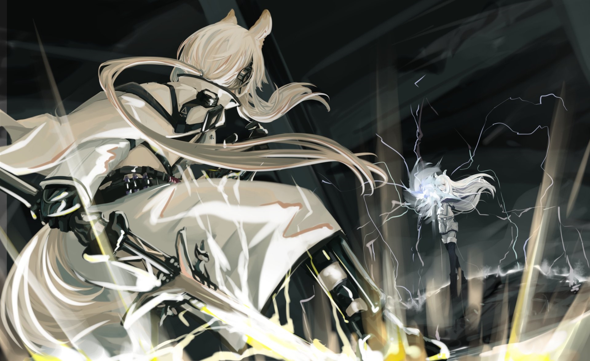 Arknights characters fighting with swords and magic HD Wallpaper