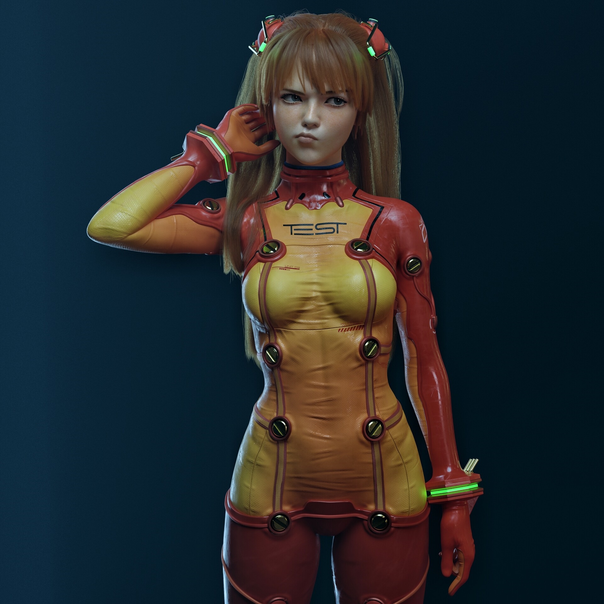Asuka Langley Soryu in a red and yellow plugsuit HD Wallpaper