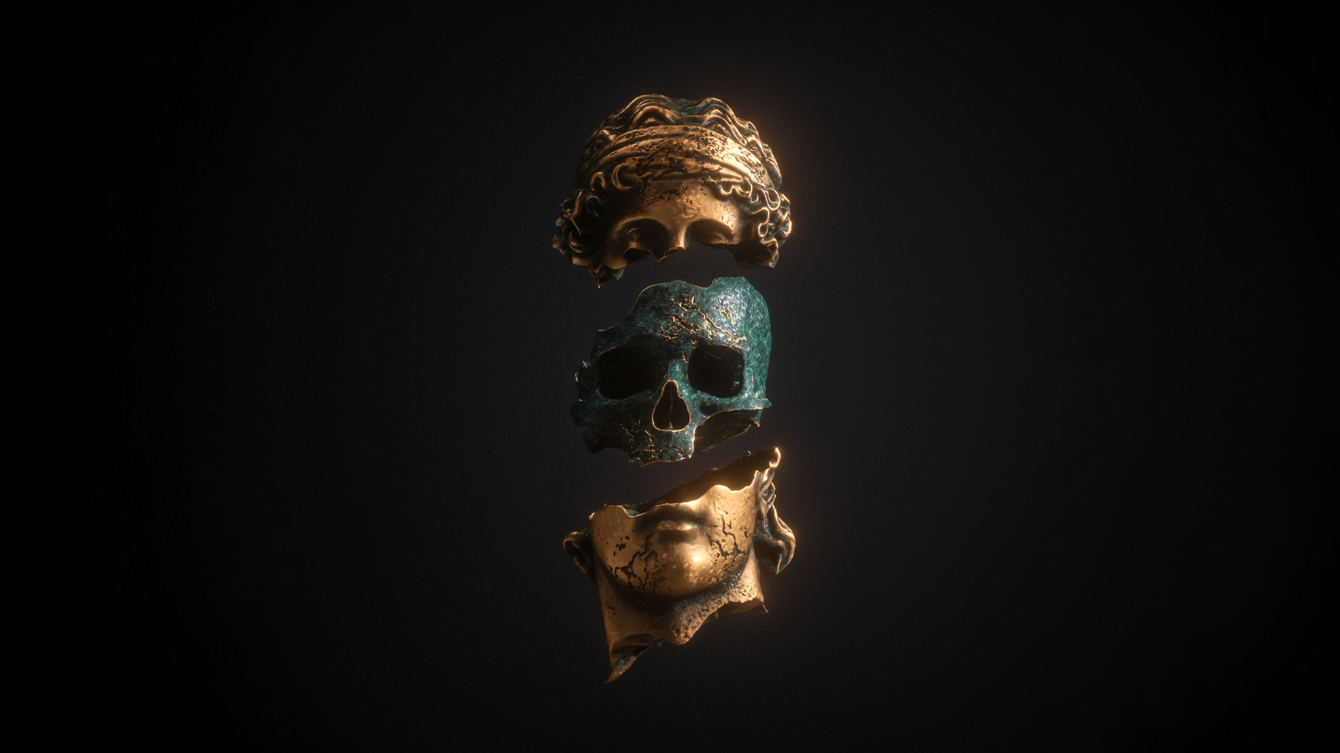 Apashe's broken statue of a skull and face HD Wallpaper