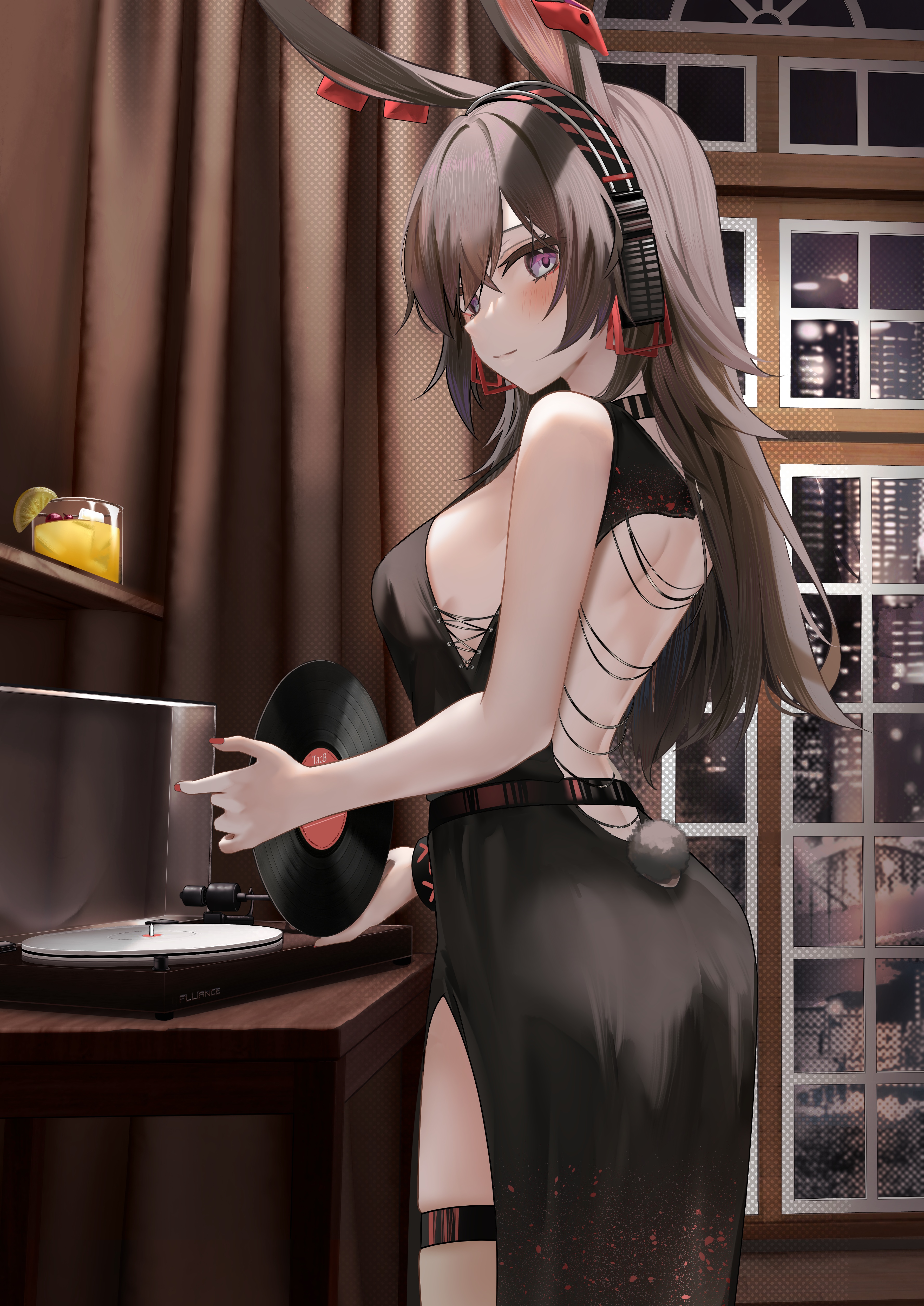 Arknights April with Bunny Ears and Vinyl Record HD Phone Wallpaper