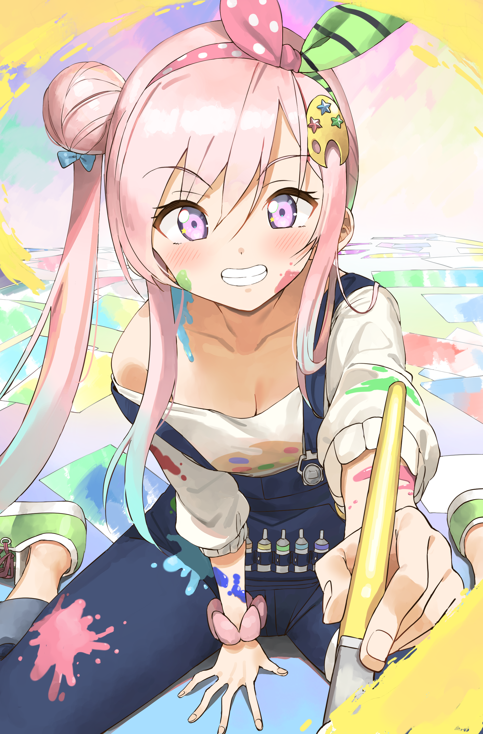 Airani Iofifteen with pink hair and overalls painting HD Phone Wallpaper