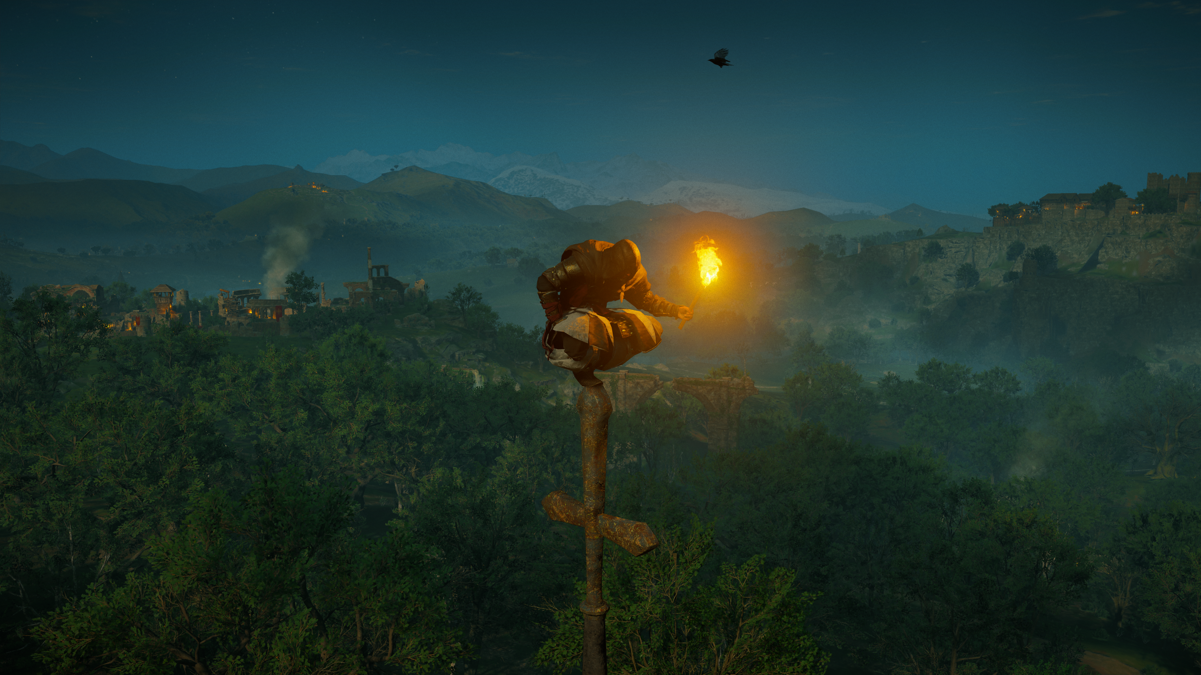 Assassin's Creed Valhalla: Man with Torch on Pole HD Wallpaper