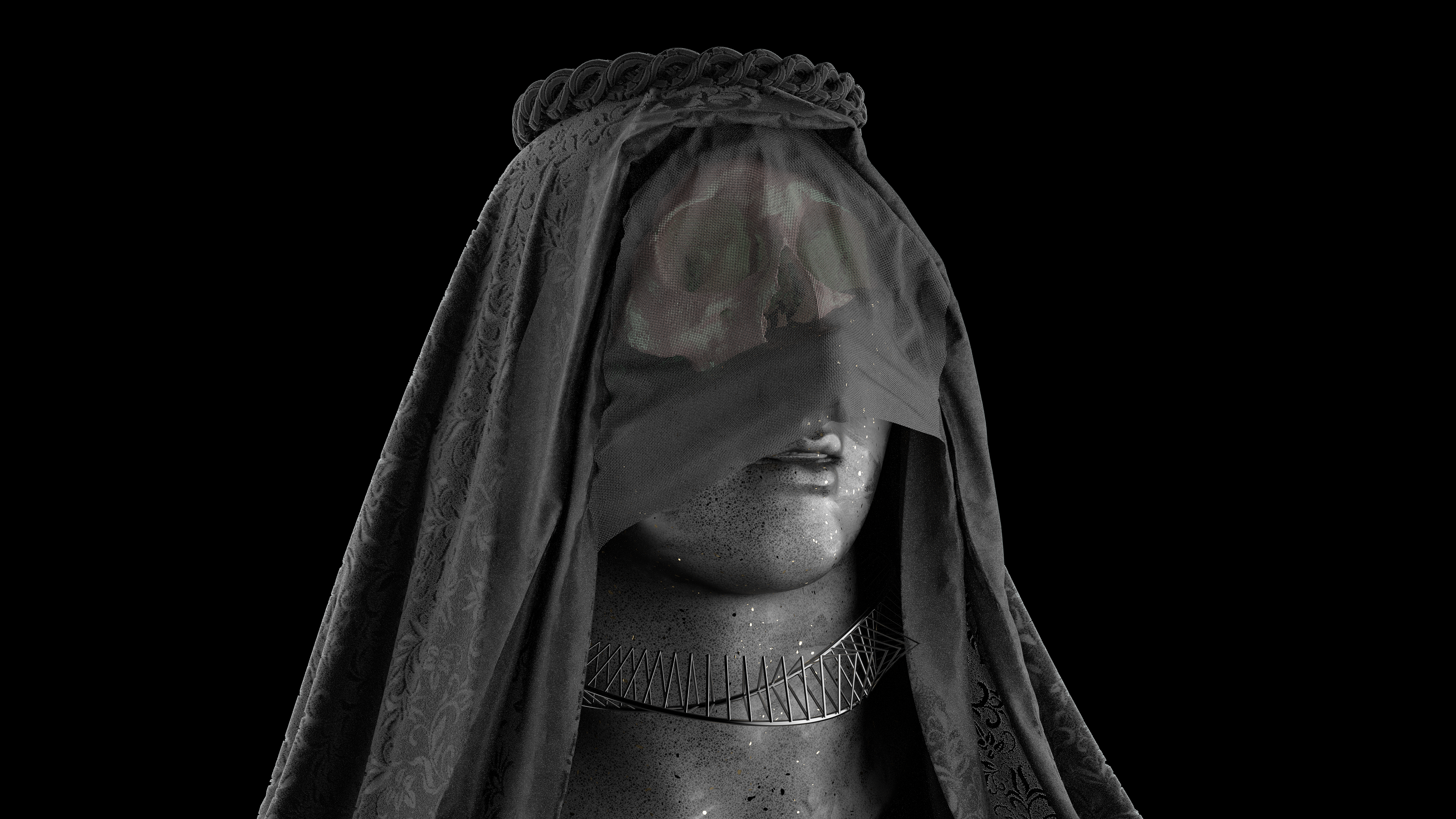 Statue with Veil and Skull HD Wallpaper