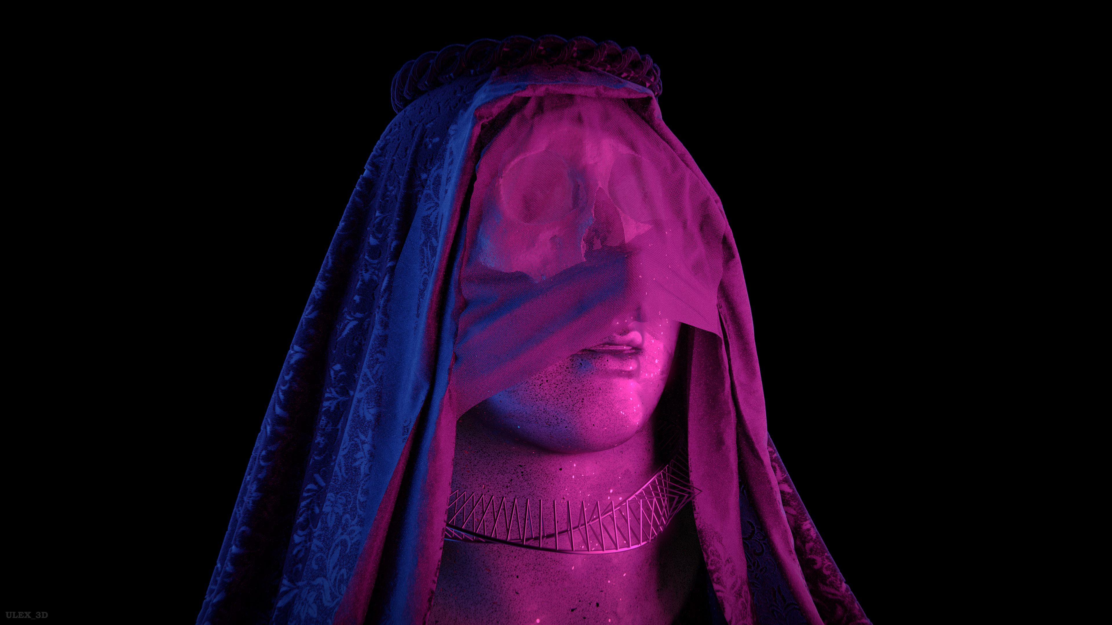 Statue with veil and skull motif HD Wallpaper