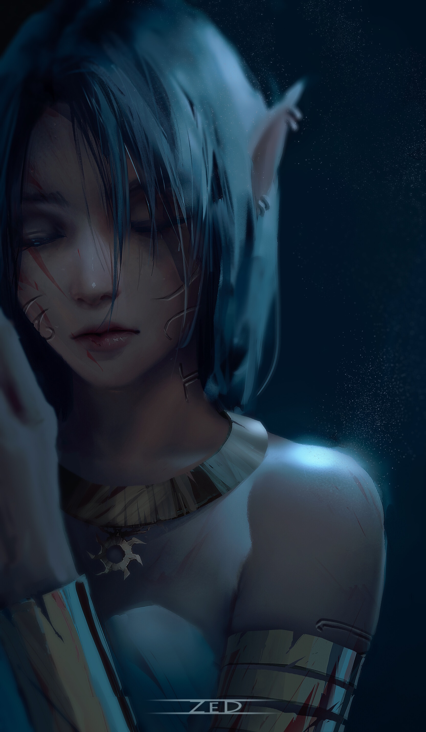 Elf woman with face paint and scars HD Phone Wallpaper