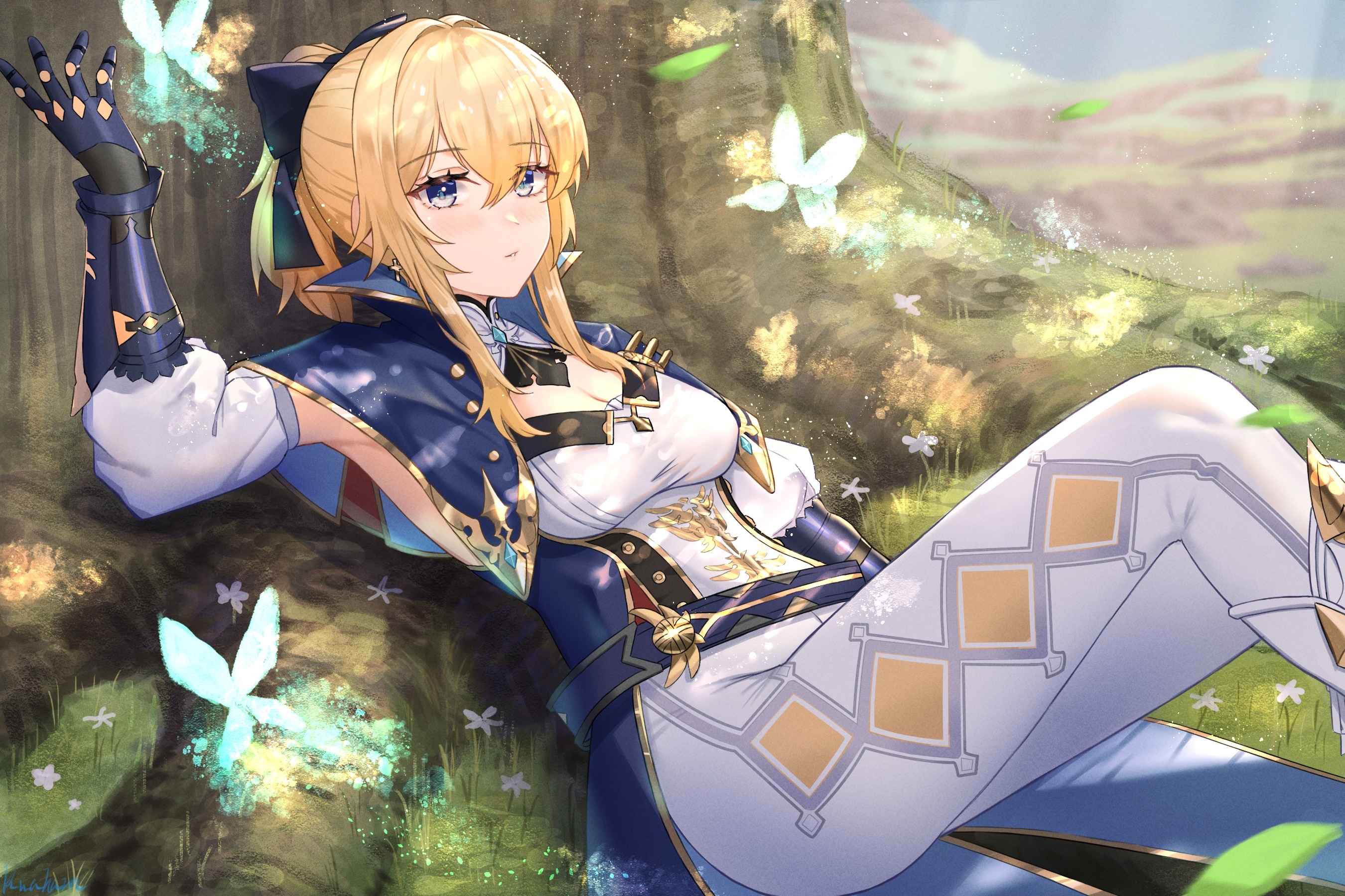 Jean from Genshin Impact lying in a forest HD Wallpaper