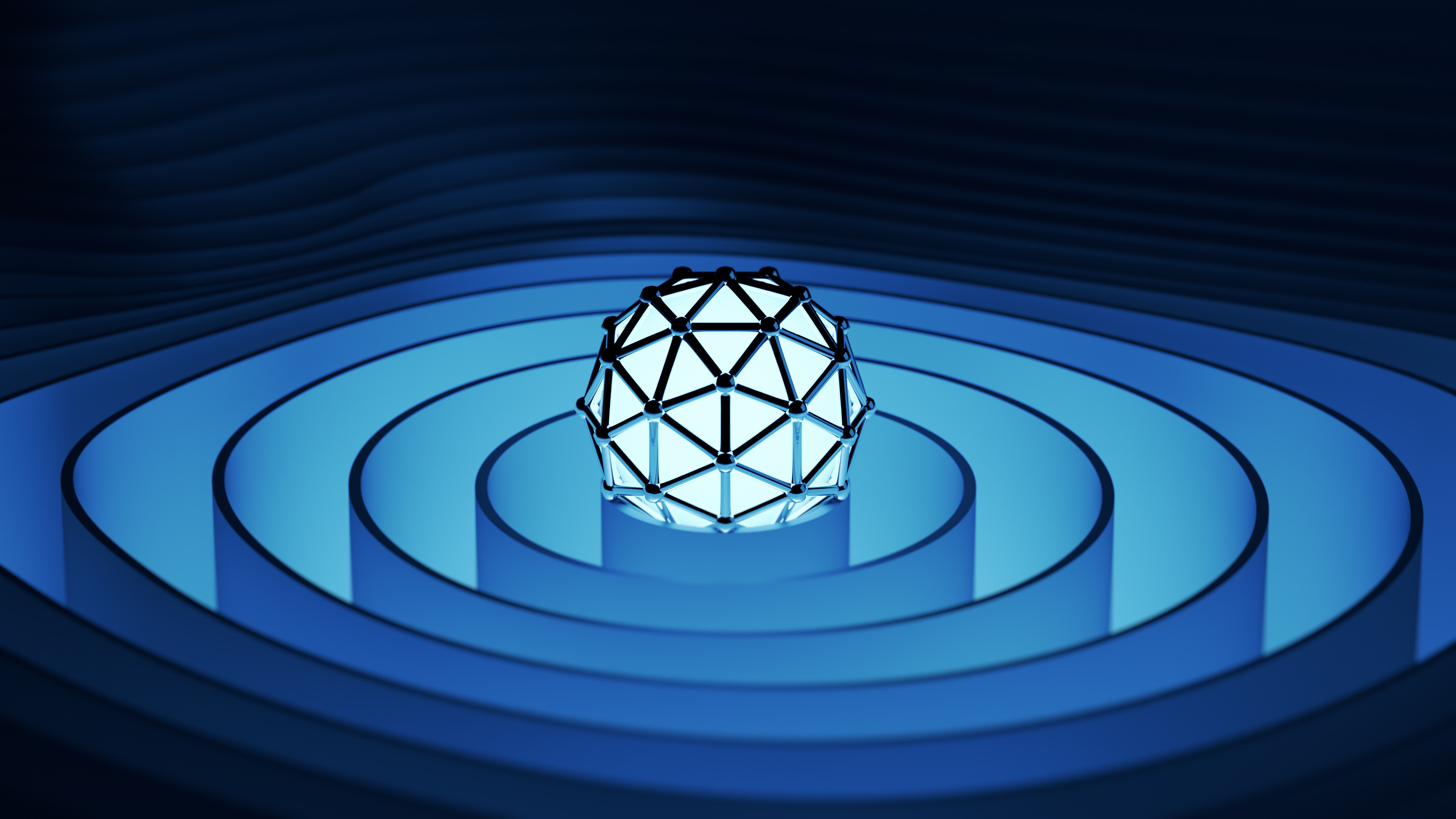 4K Abstract Blue Geometric Sphere on Concentric Circles HD Wallpaper