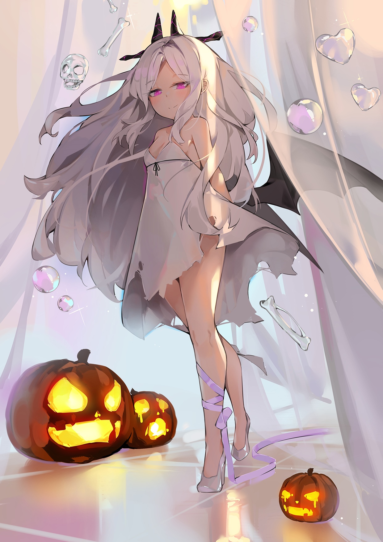 Sorasaki Hina in a Halloween costume with Jack O Lanterns HD Phone Wallpaper