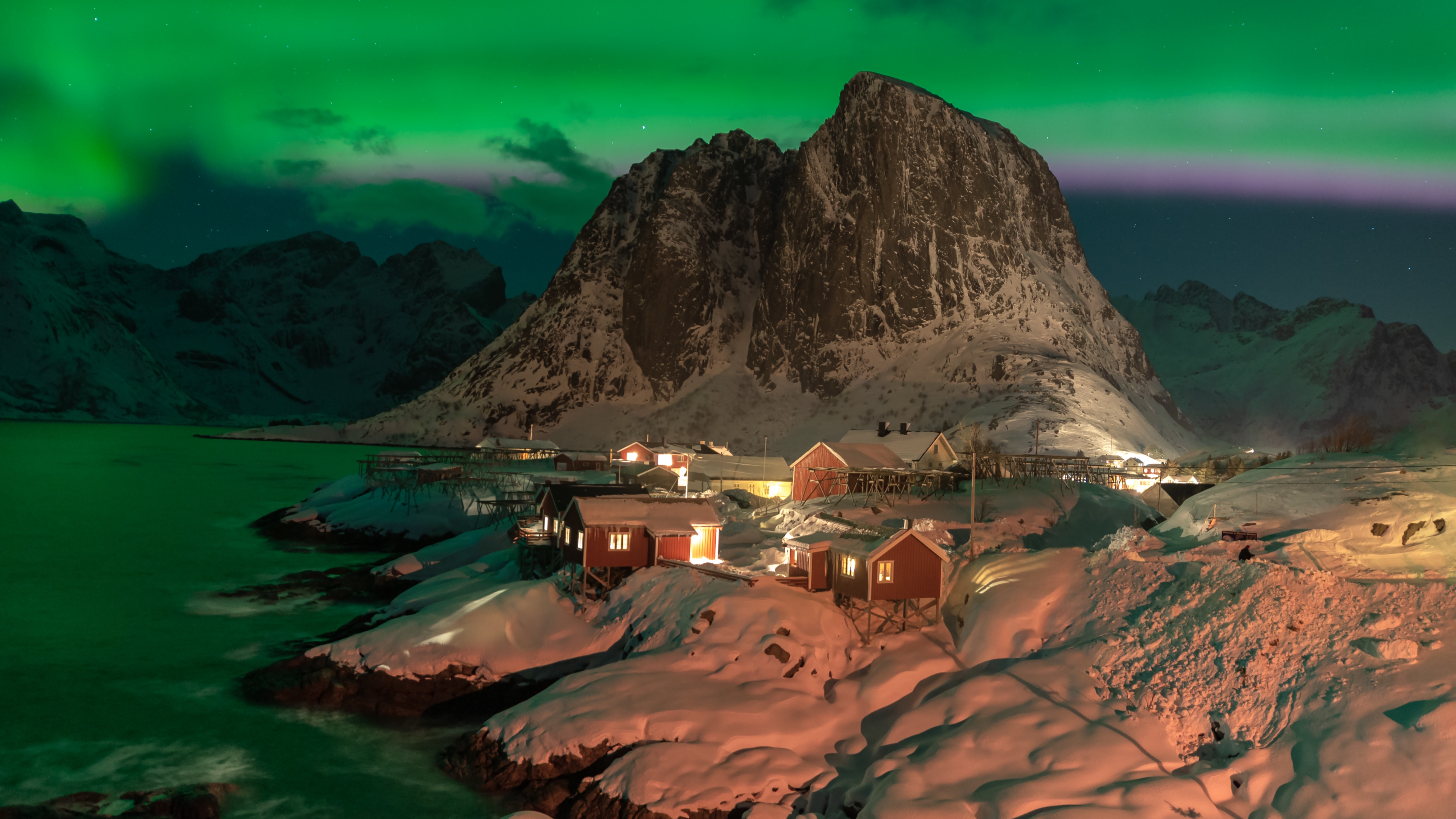 4K Norway Lofoten Islands Aurora Borealis Landscape HD Wallpaper