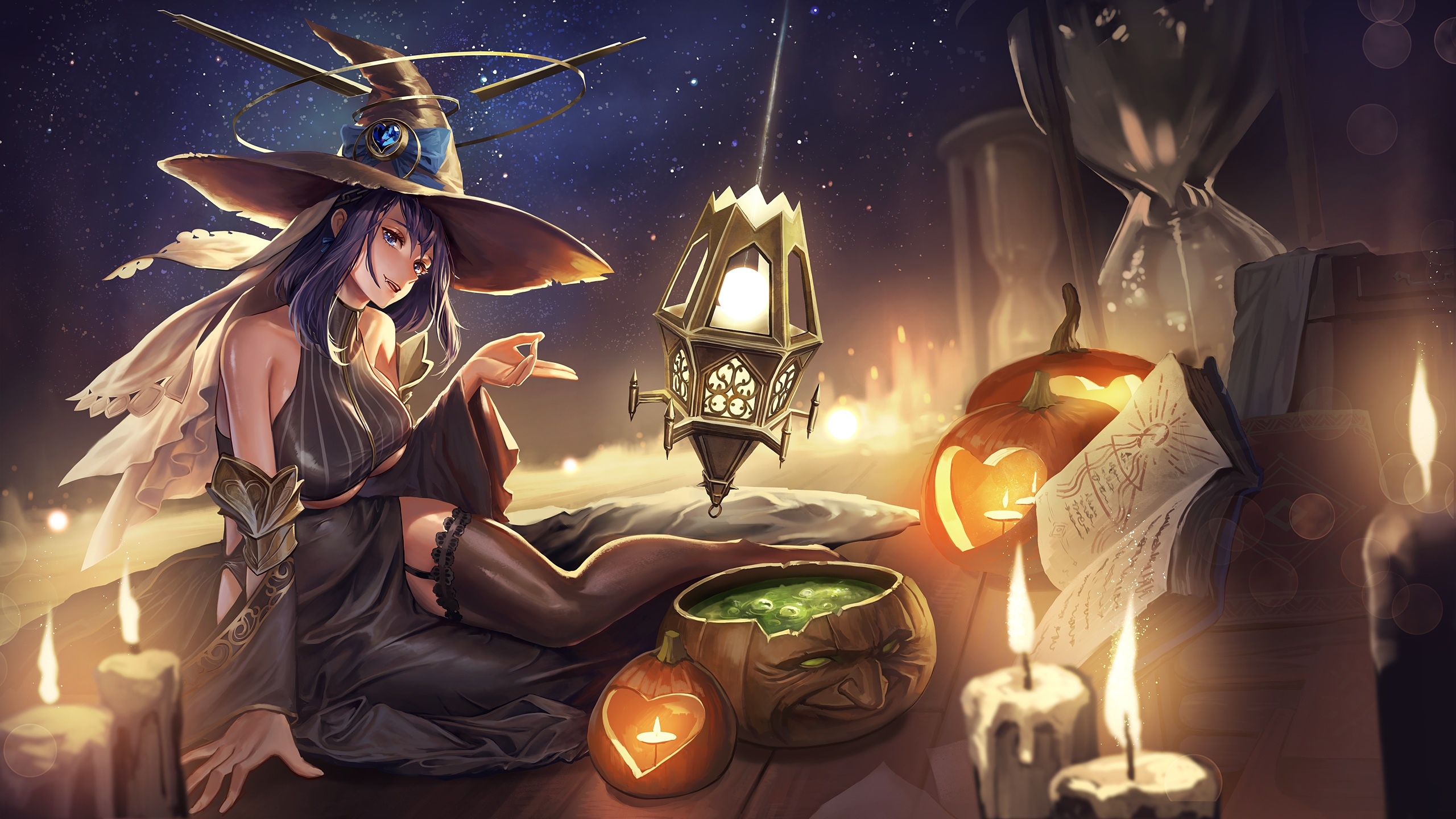 Ouro Kronii as a witch with pumpkins and candles HD Wallpaper