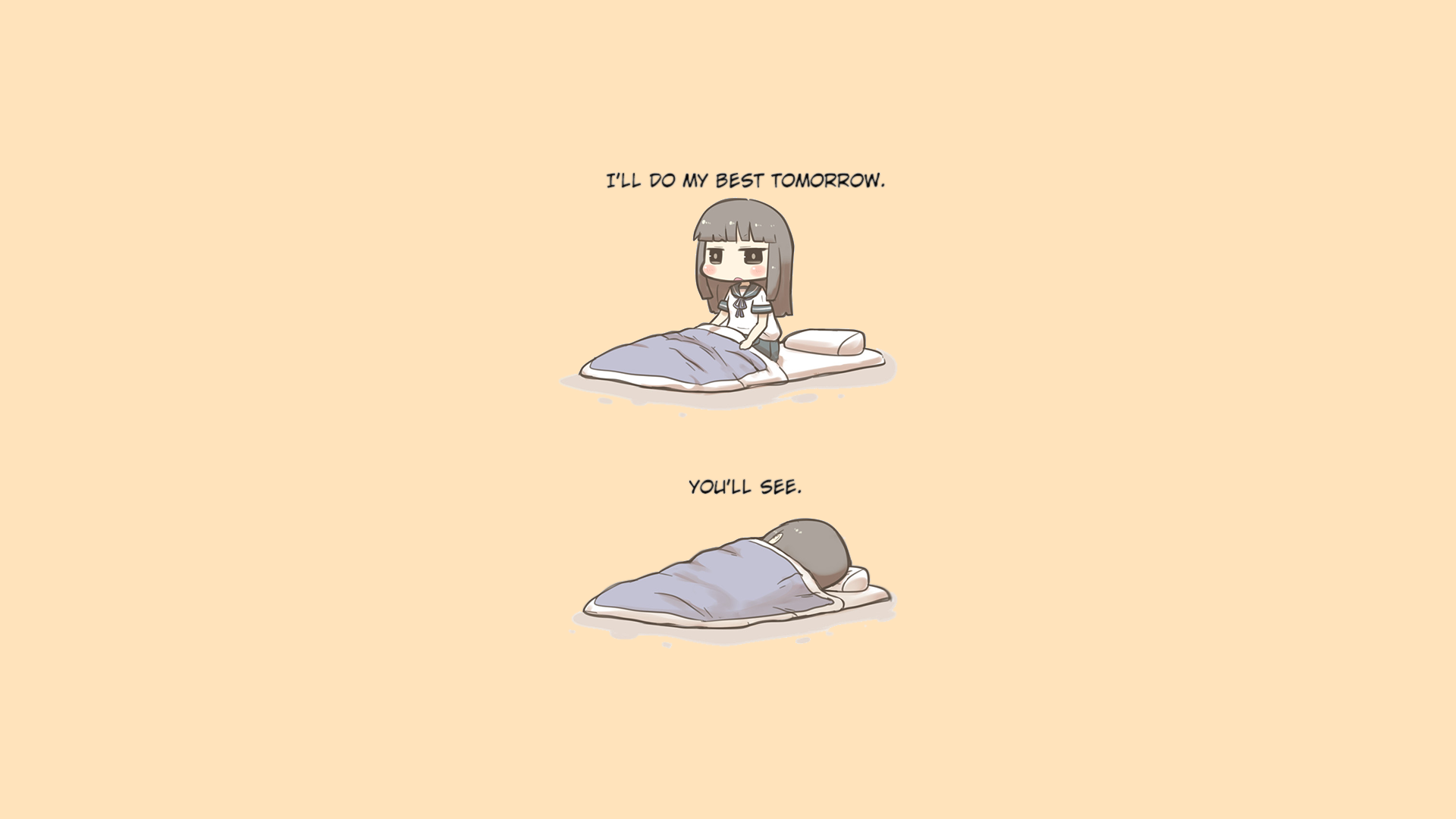 Demotivational comic: Girl promises to do her best tomorrow HD Wallpaper