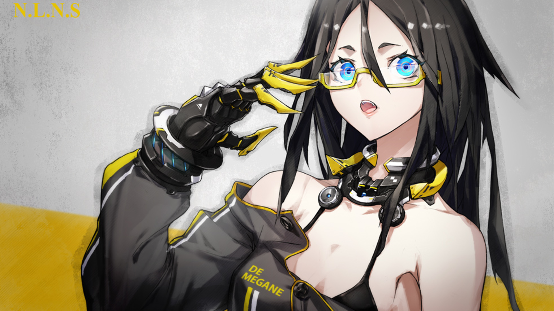 Anime girl with glasses and clawed hand HD Wallpaper