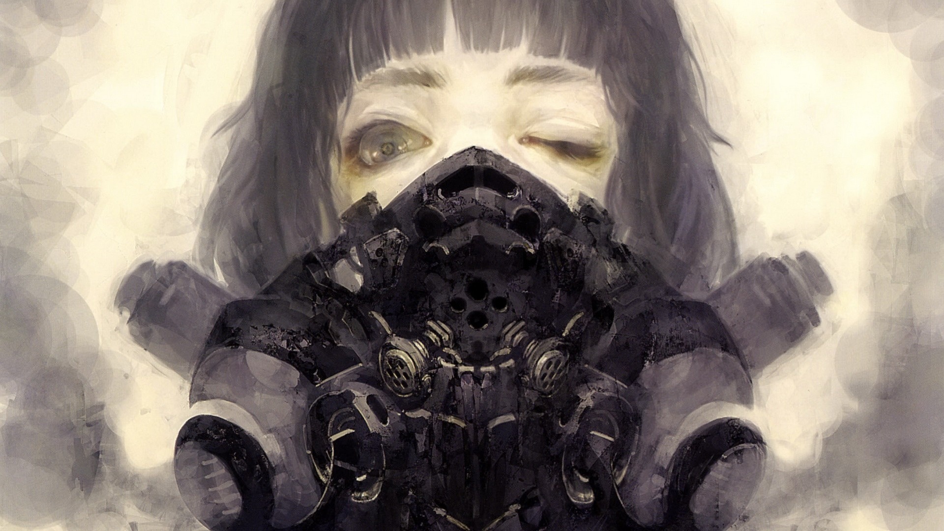 Woman wearing a gas mask, artwork by Sugimoto Gang HD Wallpaper