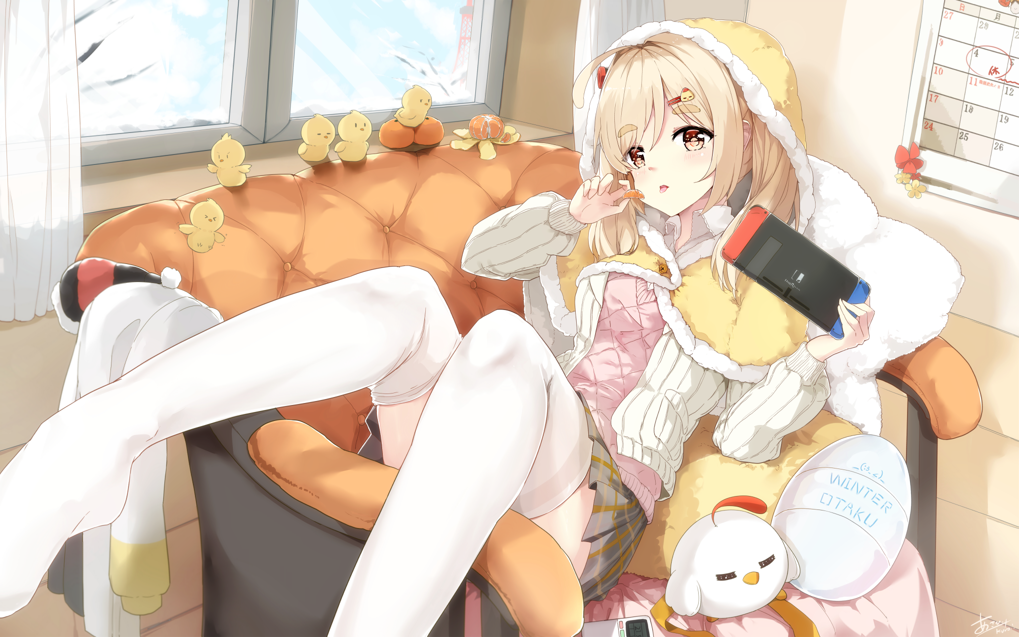 Asahi Kuroi playing Nintendo Switch in winter HD Wallpaper