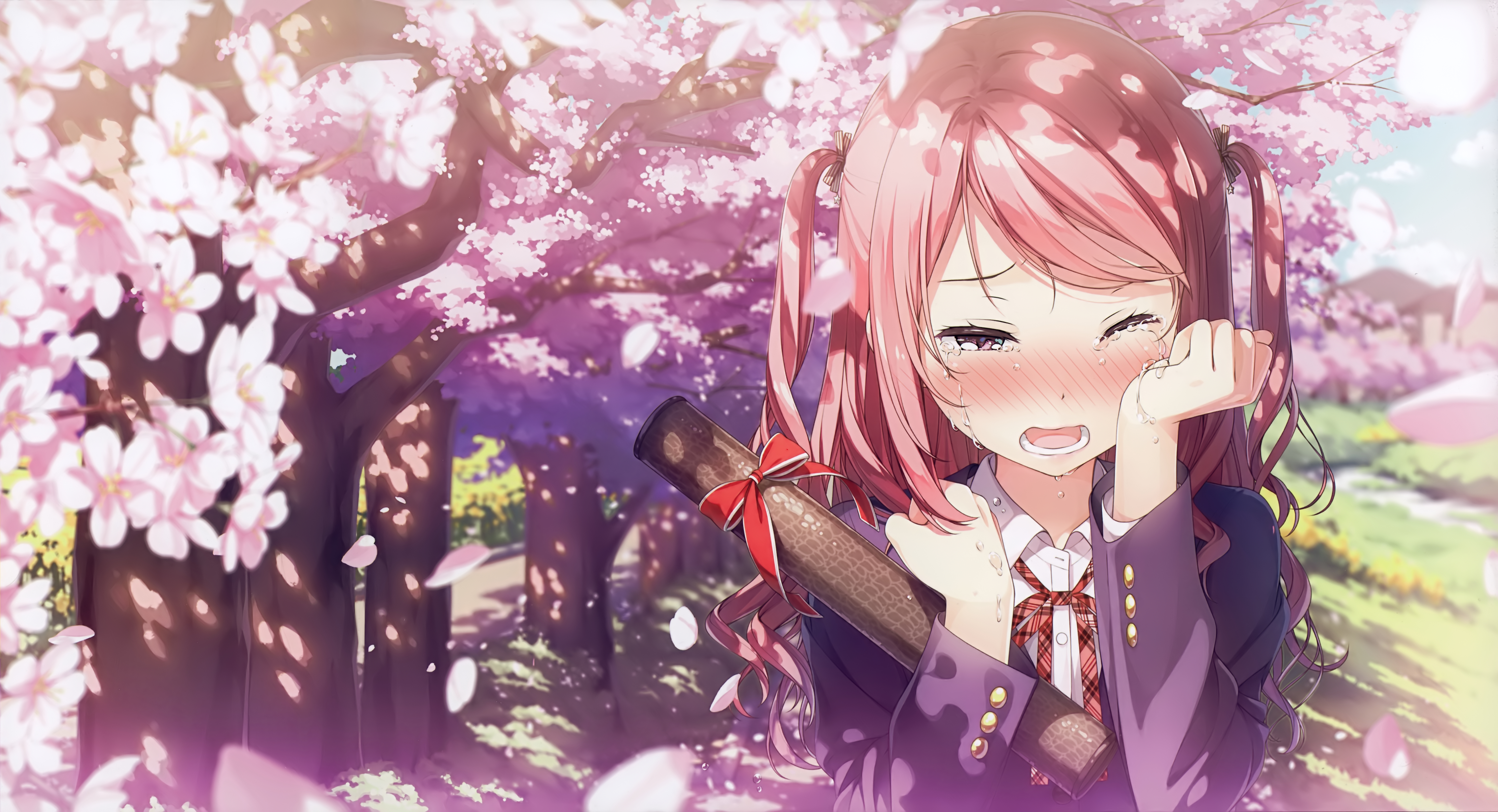 4K Kurumi Crying Under Cherry Blossoms HD Wallpaper