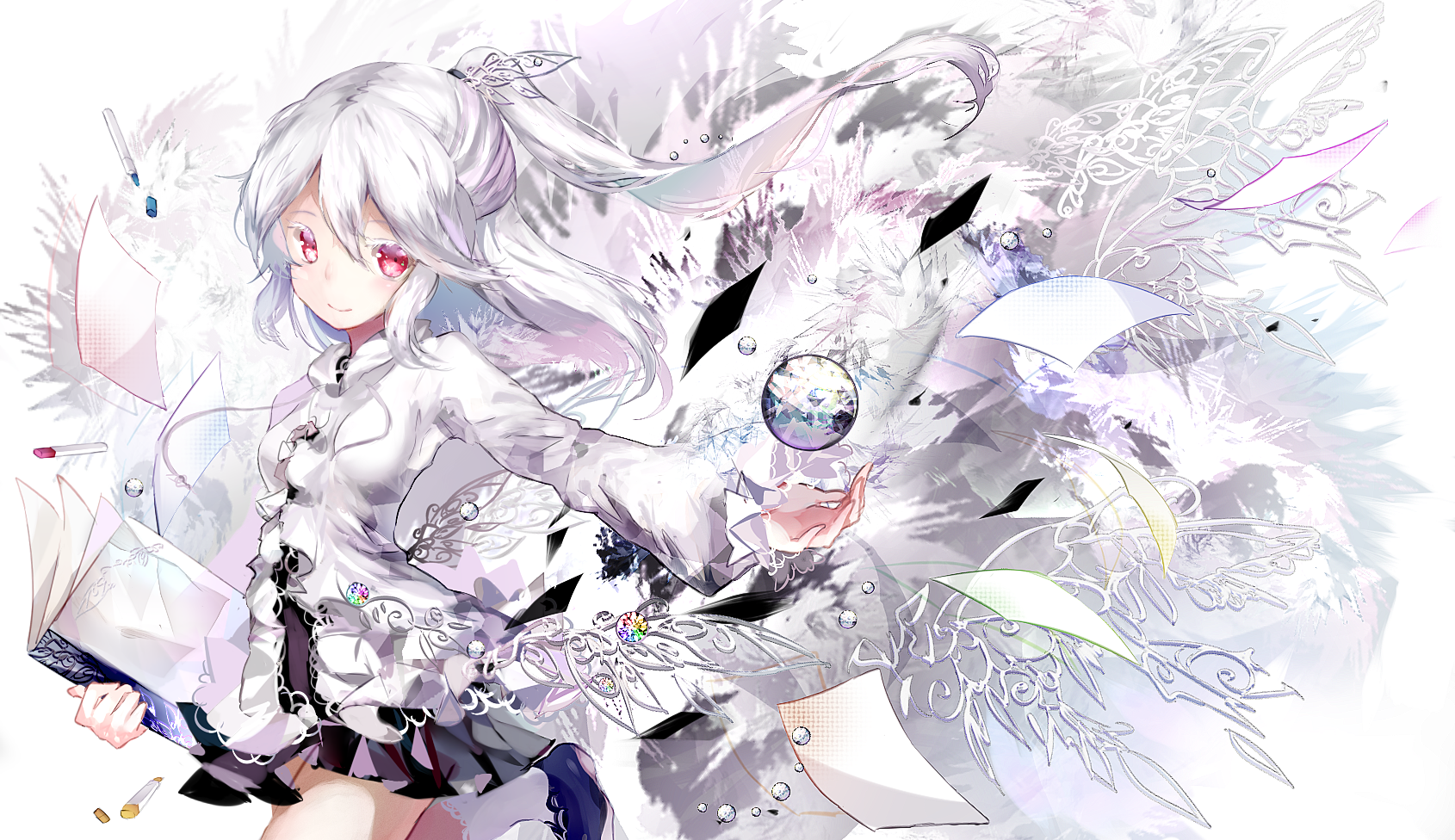 Rooseputo with white hair and red eyes holding a book HD Wallpaper